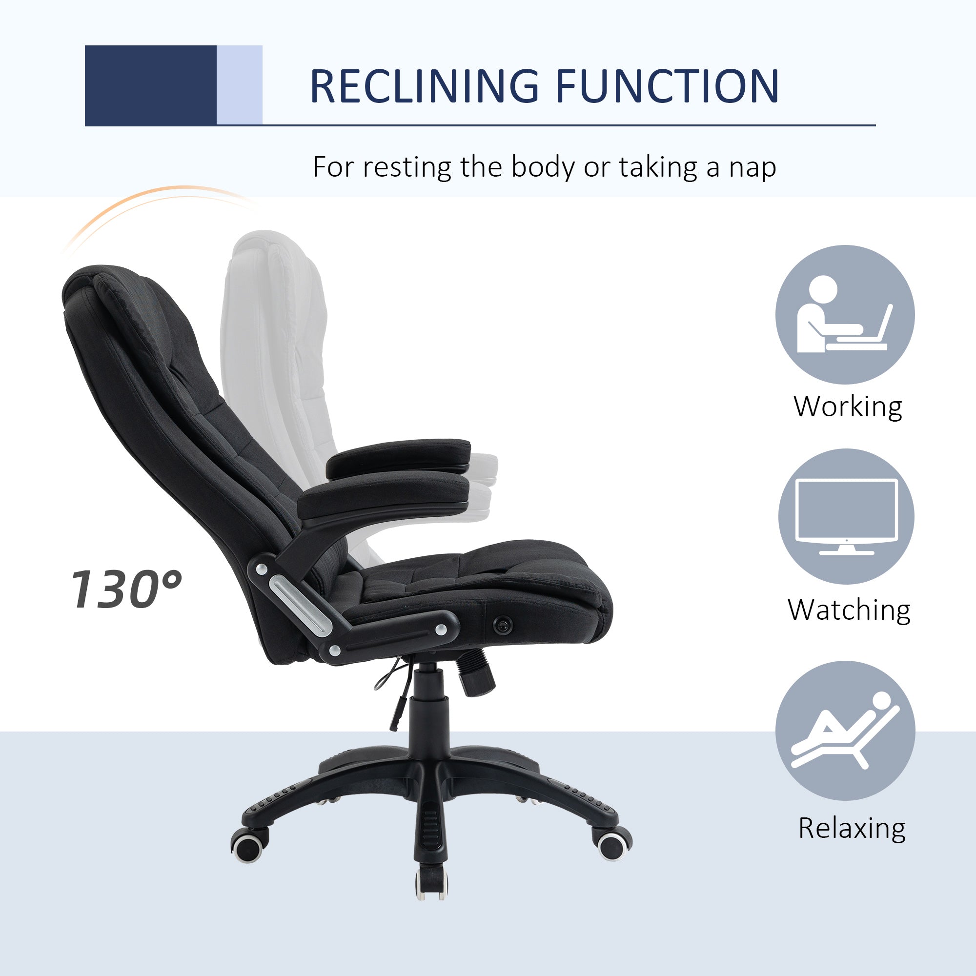 Ergonomic Office Chair Comfortable Desk Chair with Armrests Adjustable Height Reclining and Tilt Function Black