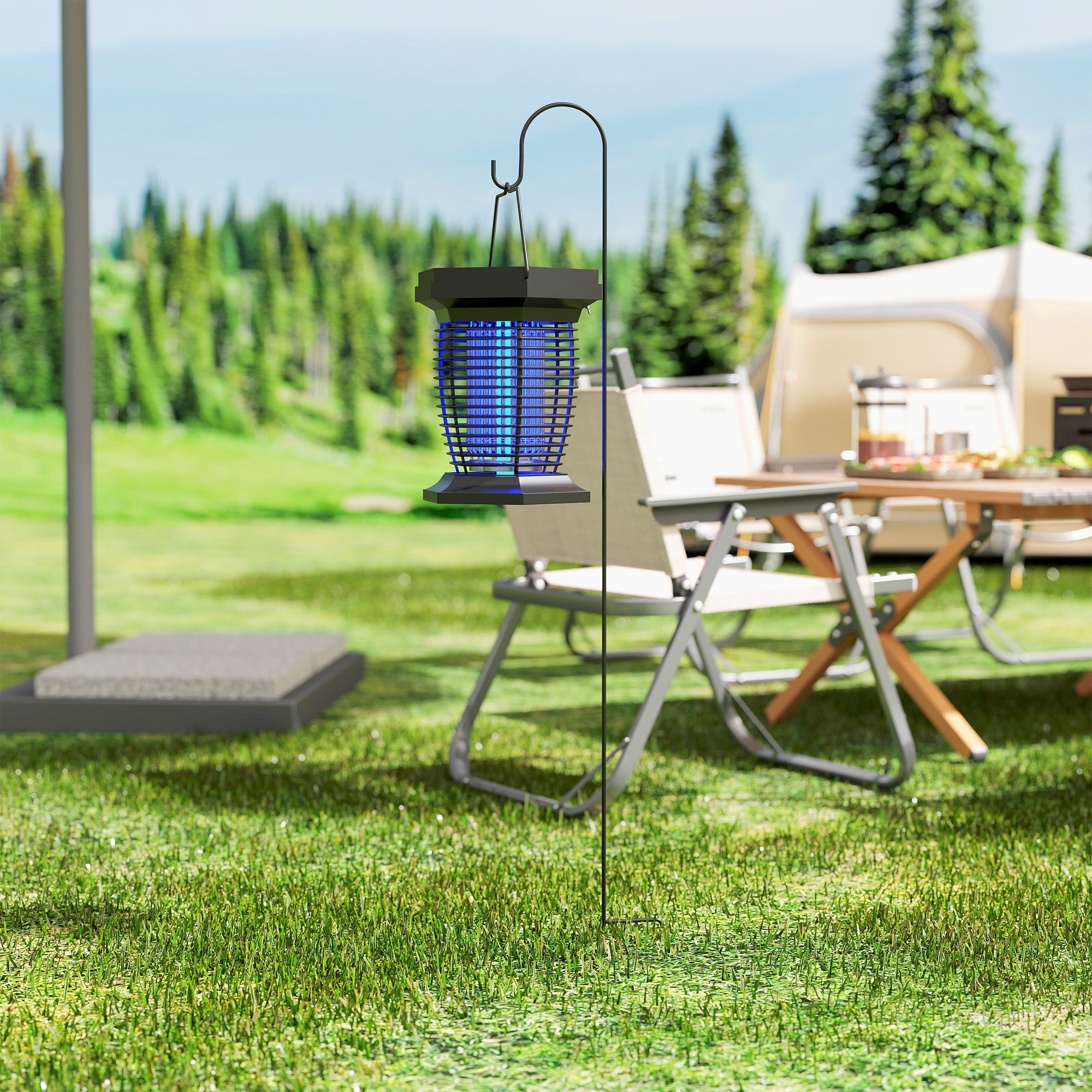 2-in-1 Electric Fly Zapper with UVA Light, Hanging Garden Lantern, Solar and USB-DC Rechargeable Insect Mosquito Bug Zapper, Fly Killer for Indoor and Outdoor Use, Black