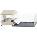 Small Animal Cage with Removable Playpen, Hay Feeder & Waterproof Pad 108x71x57cm - Beige
