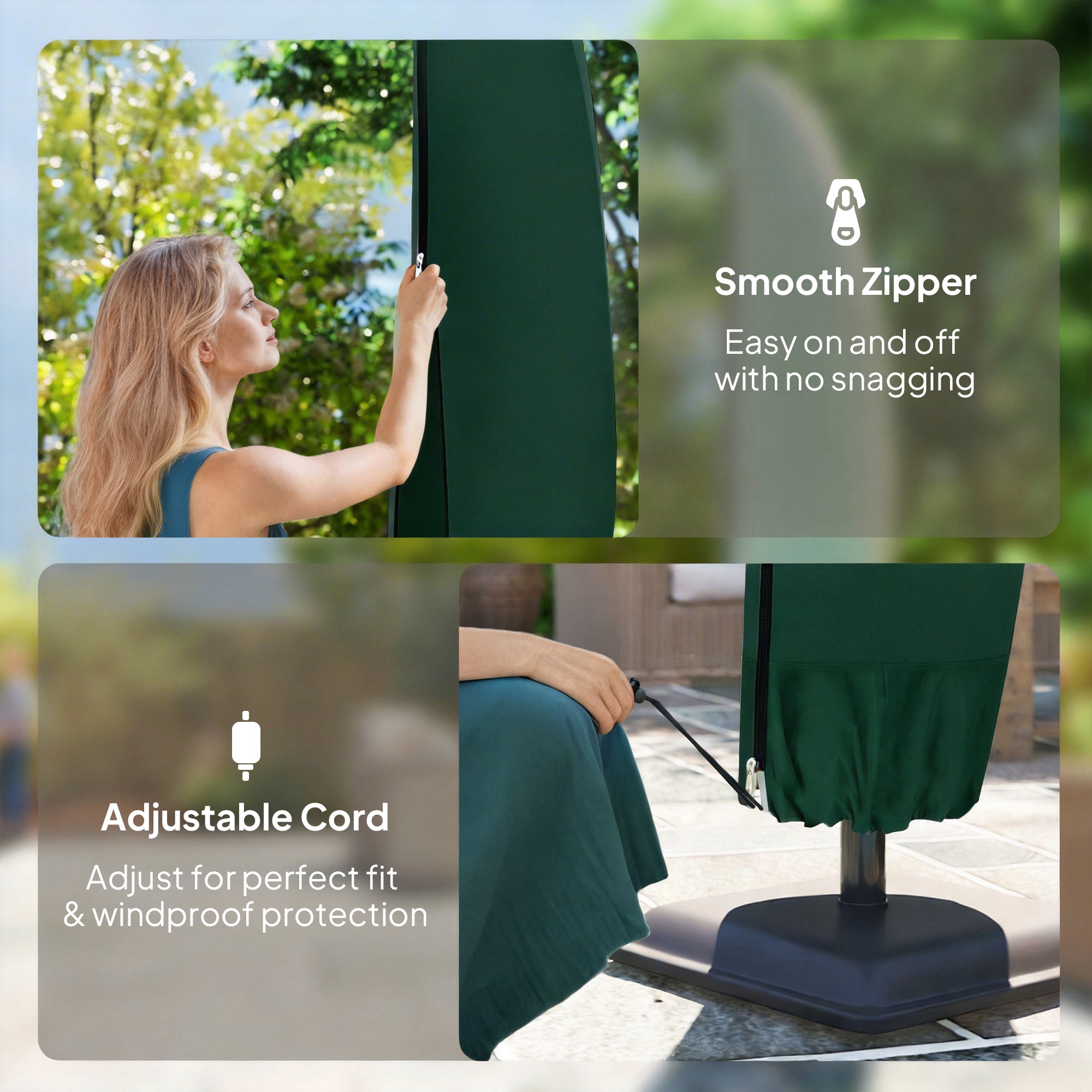 Parasol Cover, 600D Oxford Cantilever Umbrella Cover Fit for 2-4m Parasol, Green