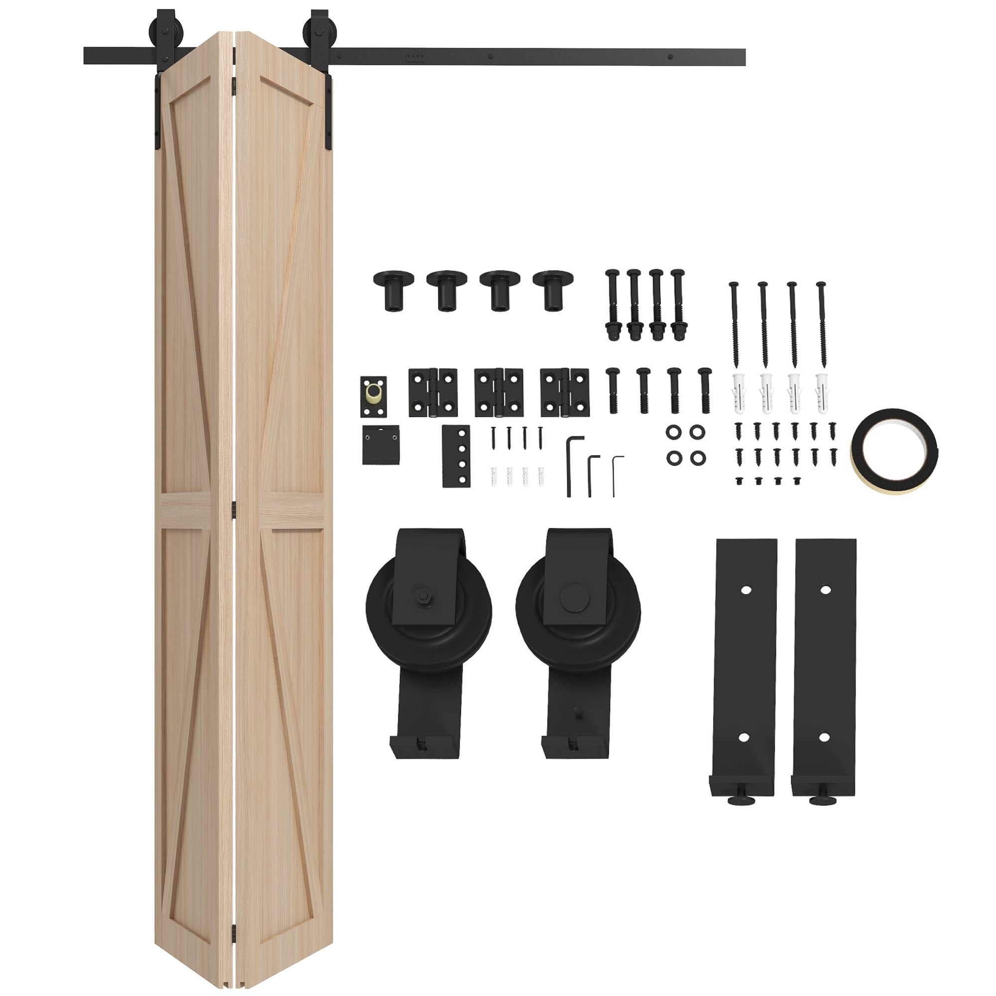 5ft Bi-Folding Sliding Barn Door Hardware Kit - Black