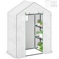 1.43m Walk-In Greenhouse with Shelves and UV-Resistant Cover - White