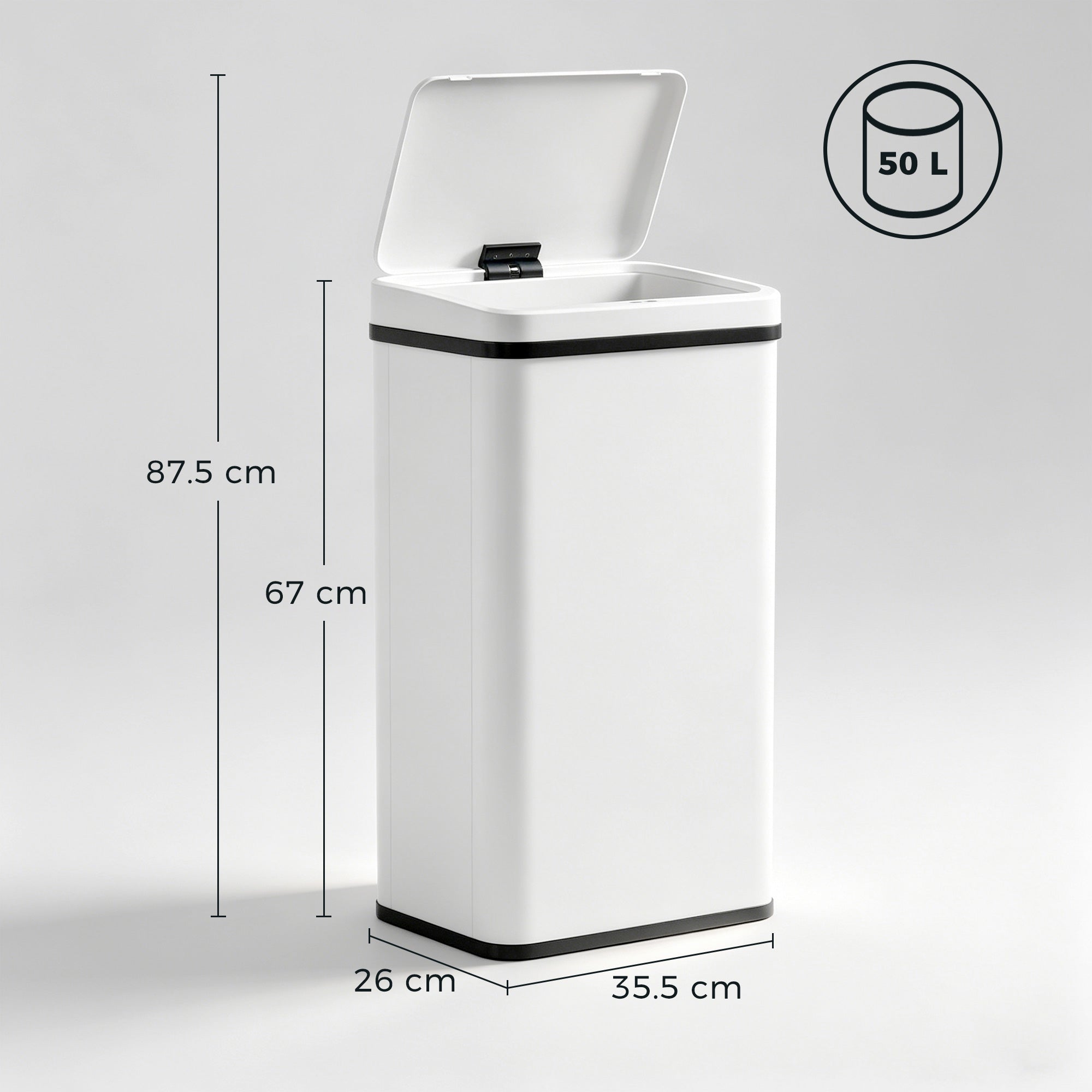 50L Sensor Bin with Soft-Close Lid, Stainless Steel Automatic Touchless Motion Sensor Kitchen Bin, White