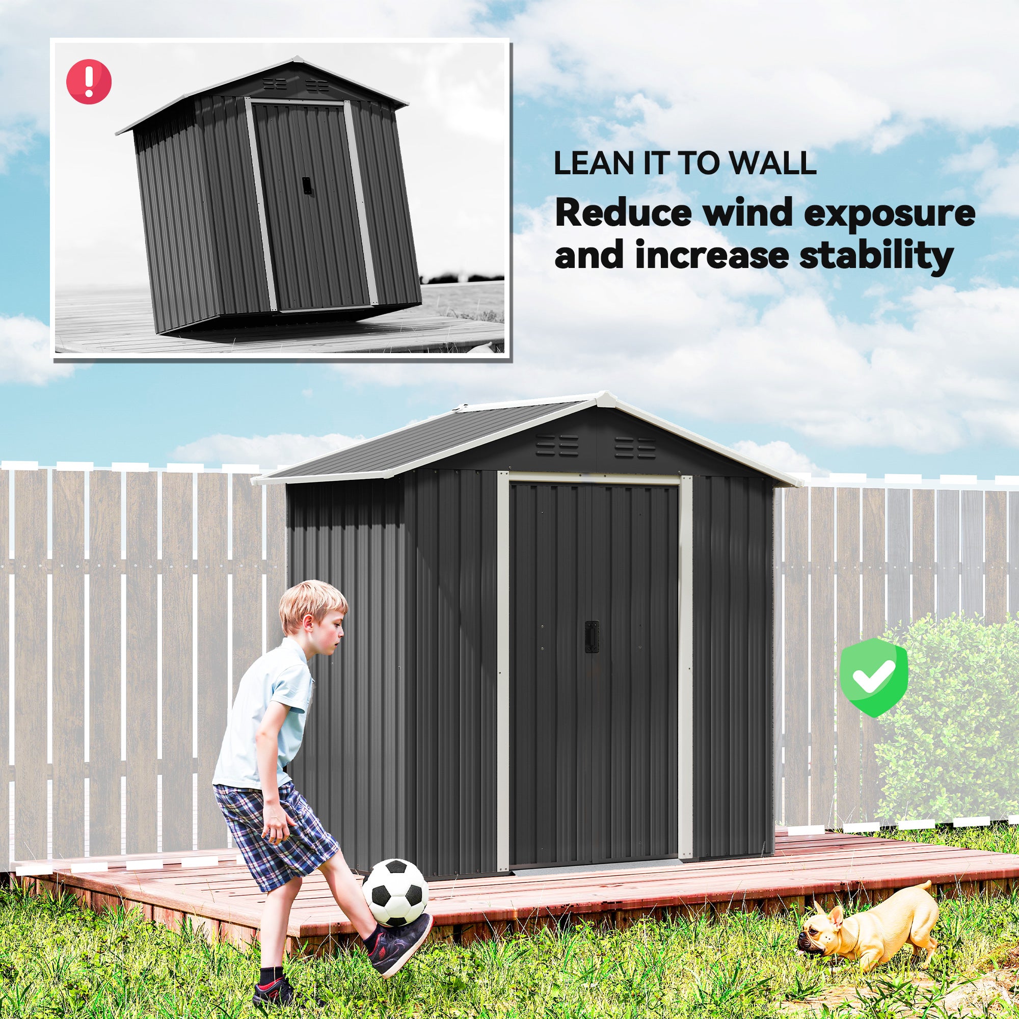 6.5 x 3.5ft Metal Garden Storage Shed - Dark Grey