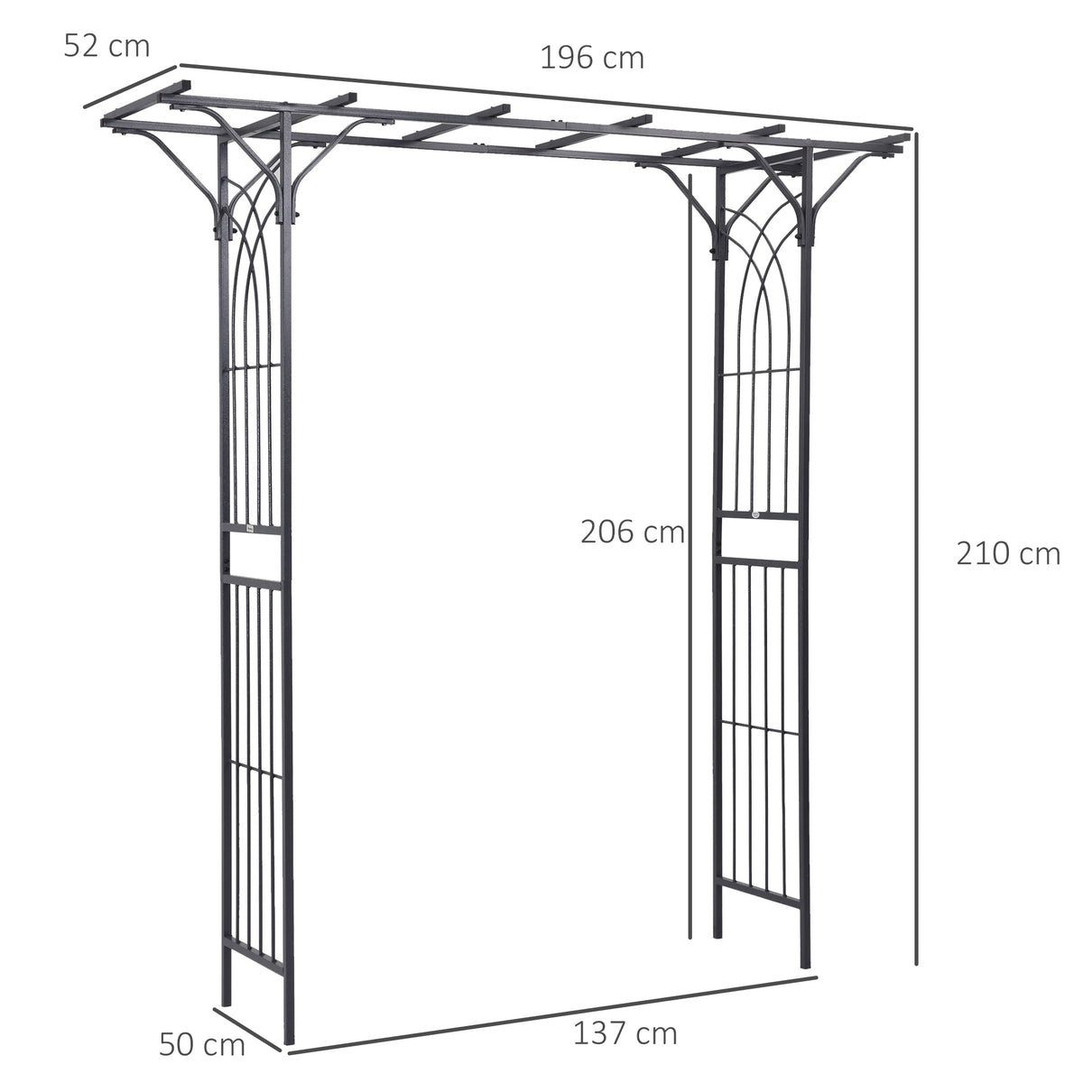 210cm Decorative Metal Garden Trellis Arch with Durable Steel Tubing & Elegant Scrollwork, Great for Weddings, Dark Gre