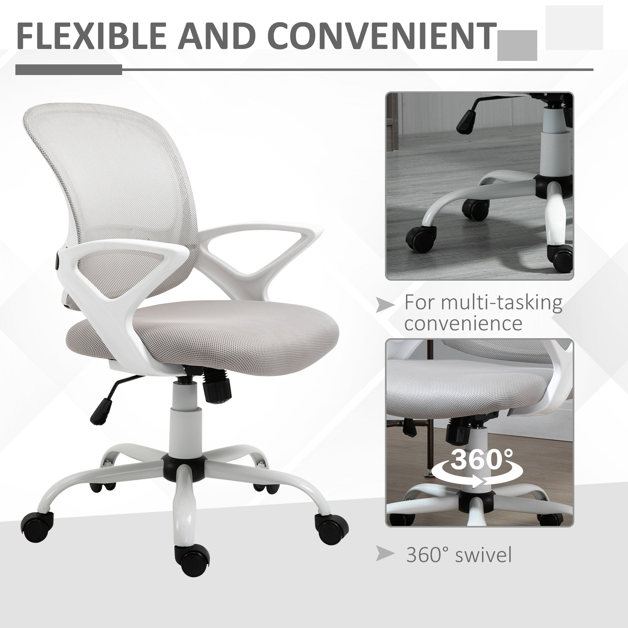 Office Chair Mesh Swivel Desk Chair with Lumbar Back Support Adjustable Height Armrests Grey