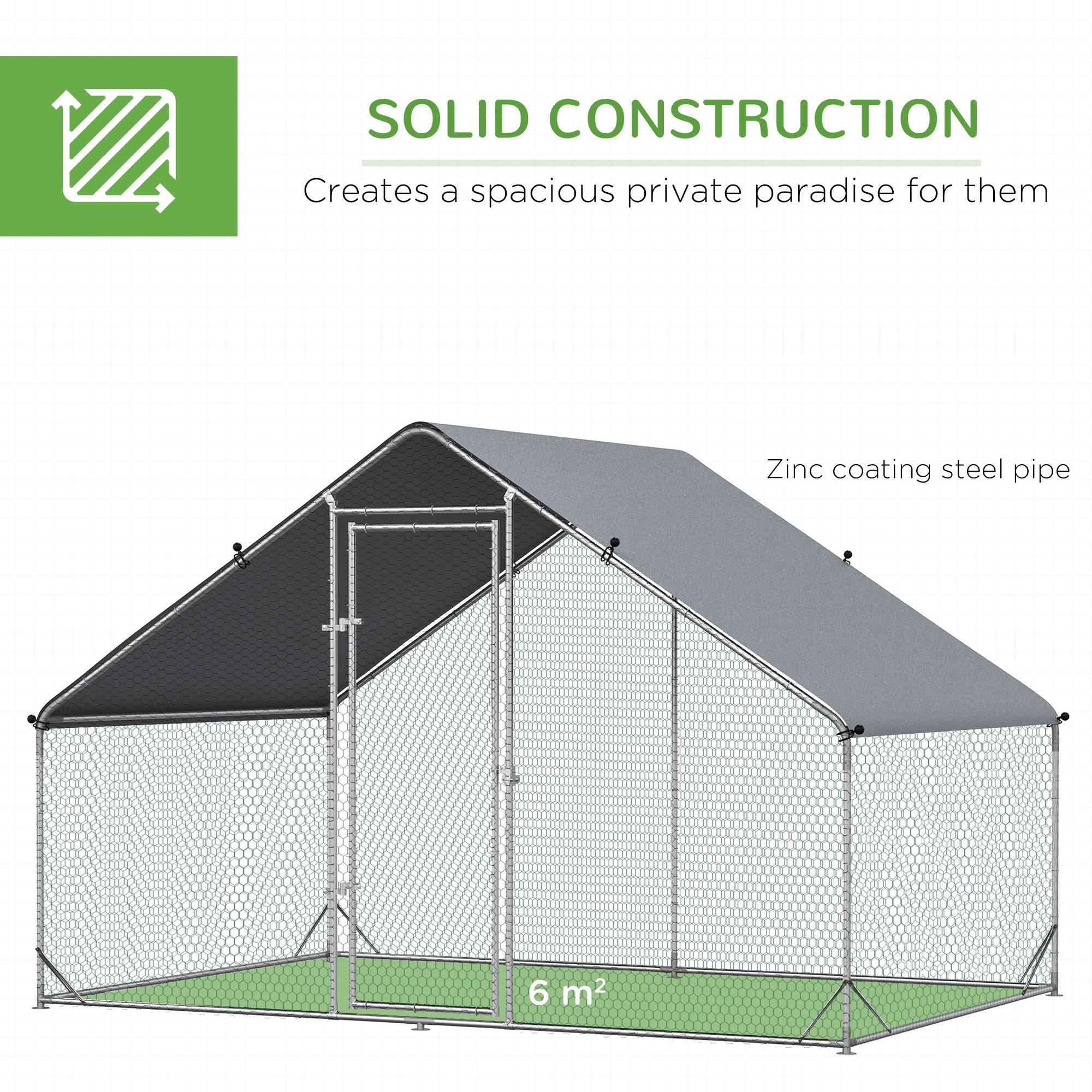 Walk In Chicken Run with Chicken Activity Shelf and Cover, 3 x 2 x 2m