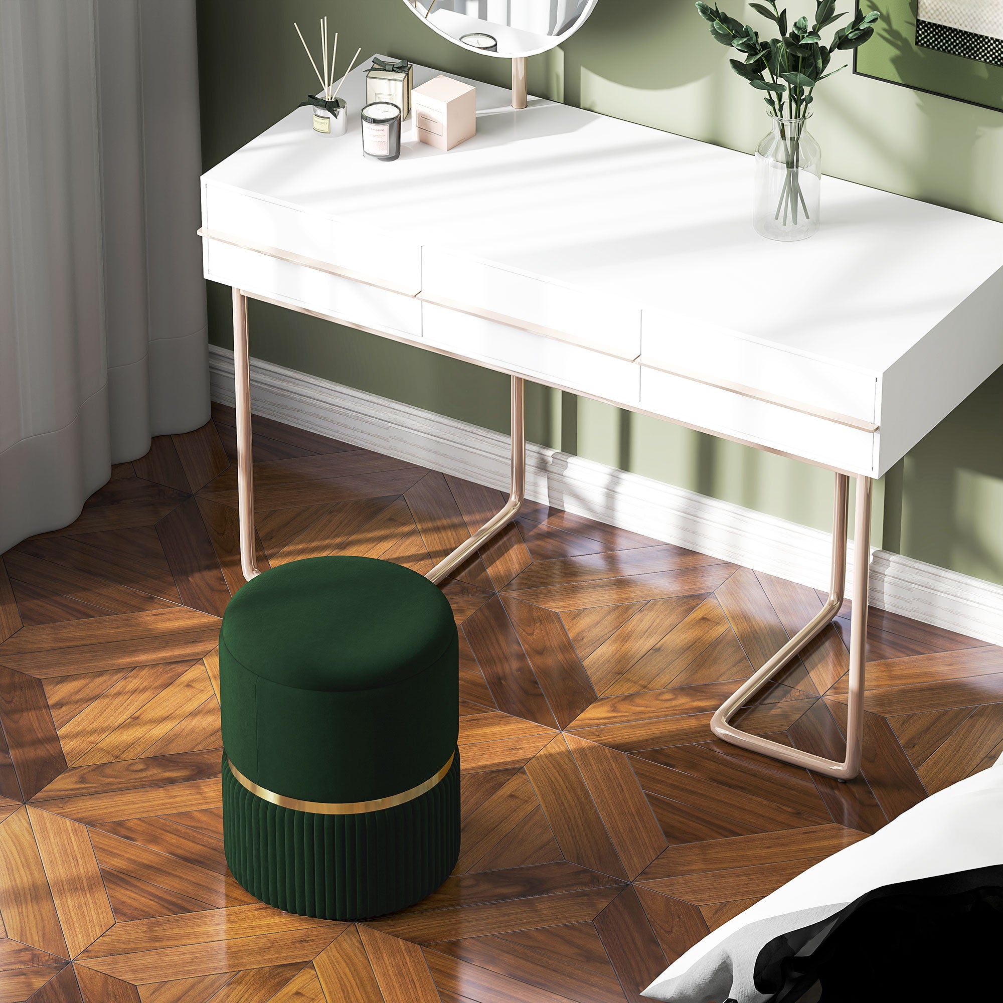 Velvet-Feel Storage Ottoman - Green