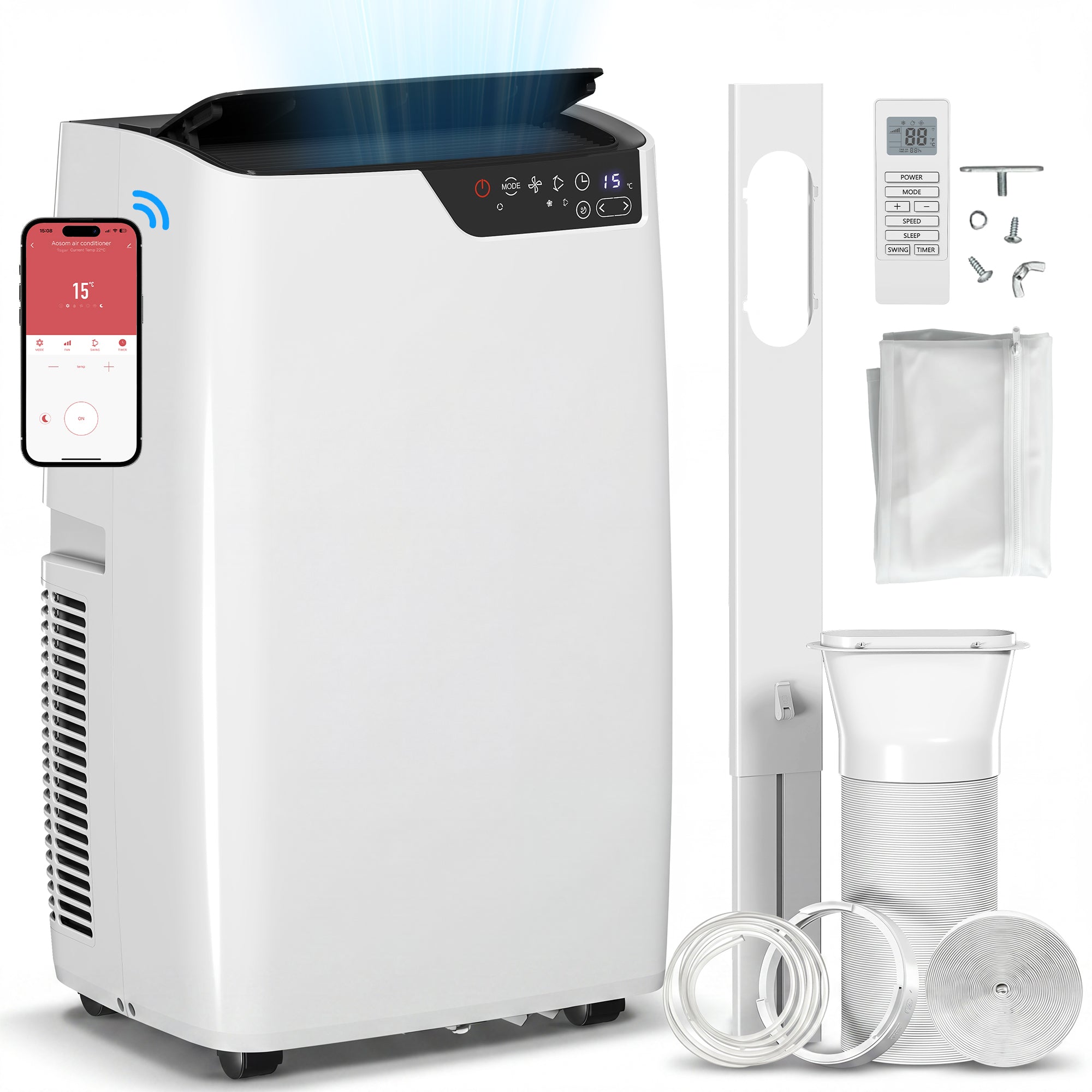 Portable Air Conditioner 14000 BTU, 4-in-1 AC Unit with Cool, Dehumidifier, Fan, Sleep Mode, WiFi Voice Remote Control