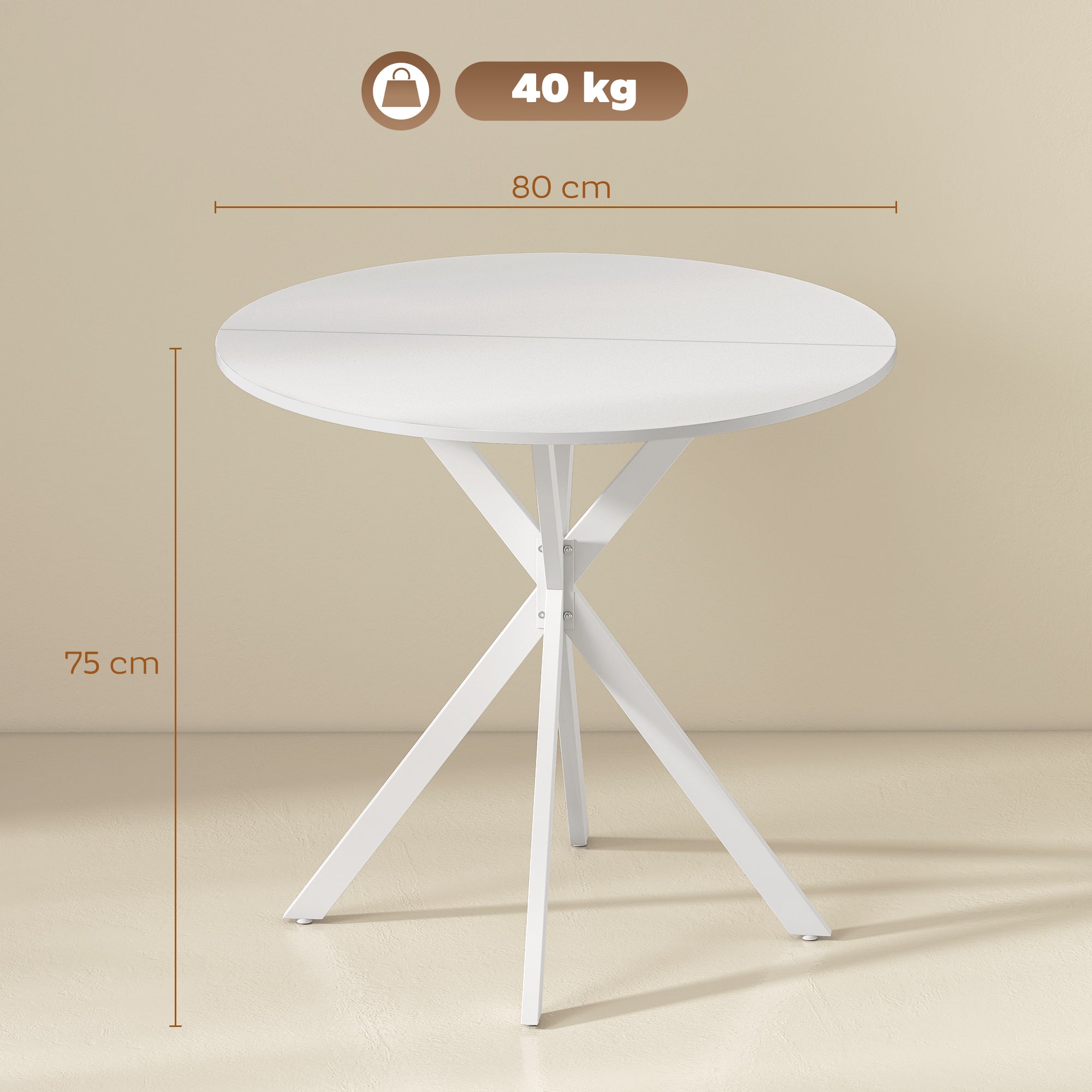 80cm Industrial Round Dining Table - White