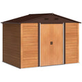 9 x 6ft Galvanised Steel Shed with Double Sliding Doors with 4 Ventilation Slots - Brown Wood-Effect
