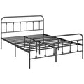 King Size Minimalistic Metal Bed Frame with Slats - Black Steel