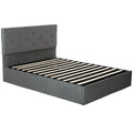 Double Bed Frame Gas End Lift Under Bed Storage Upholstered Platform Bed Tufted Headboard for 140 x 190 cm Mattress