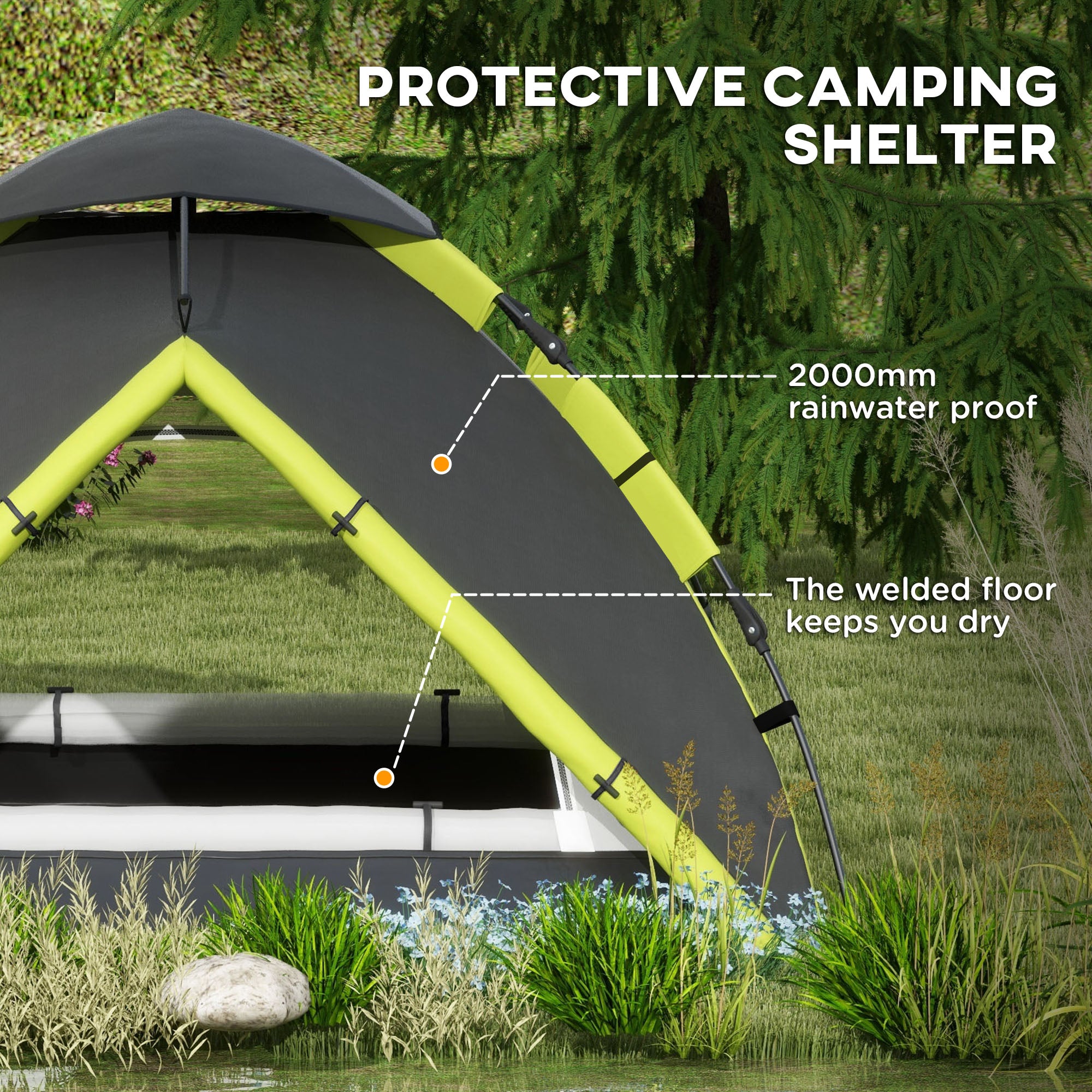 Two-Man One Room Camping Tent, with Accessories - Green