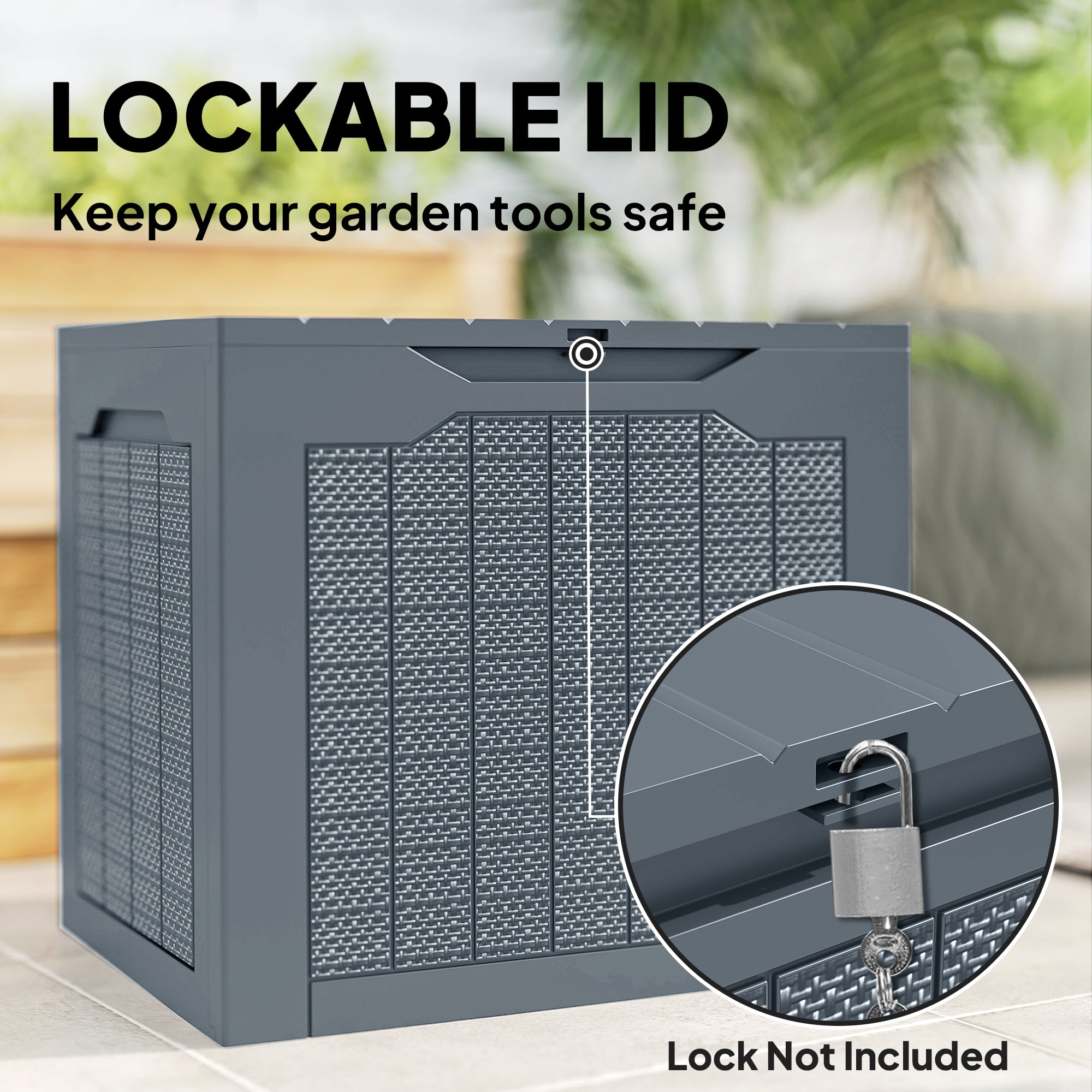 93L Plastic Garden Storage Box, Outdoor Storage Box with Handles, Waterproof Outdoor Storage Container, Light Grey