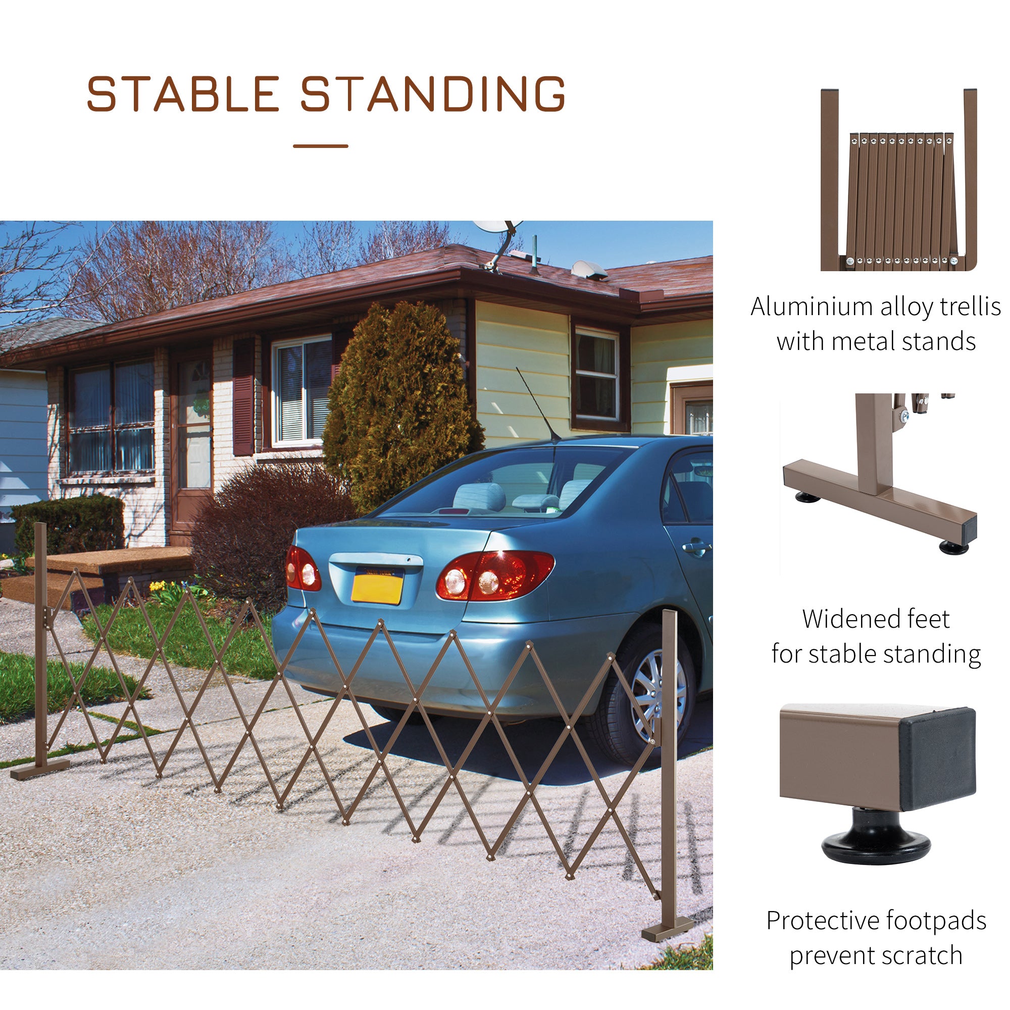 Set of 2 Expanding Garden Fencc, Aluminium Freestanding Foldable Picket Fence, 300cmx103.5 cm, Dark Brown