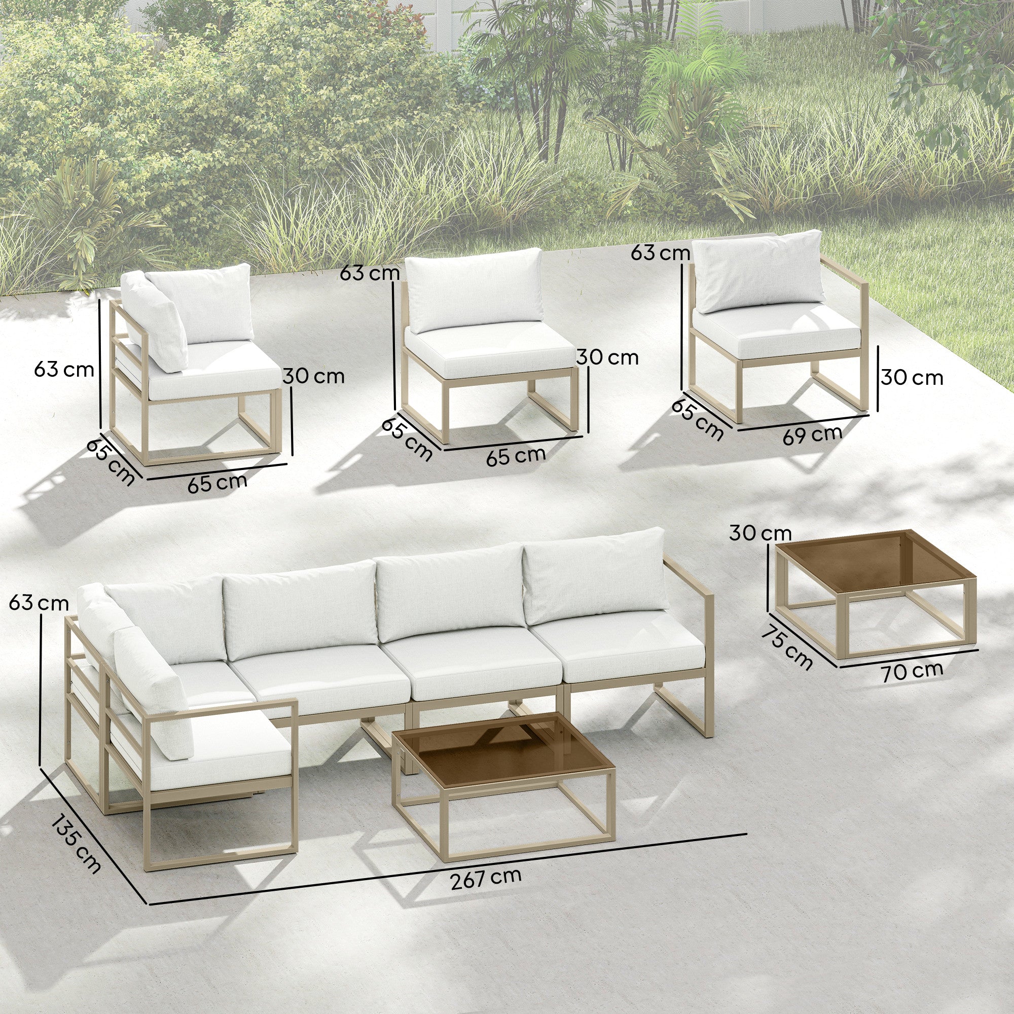 5 Seater Aluminium Garden Furniture Set, Garden Sofa Set with Thick Cushions for Patio and Balcony, Outdoor, White