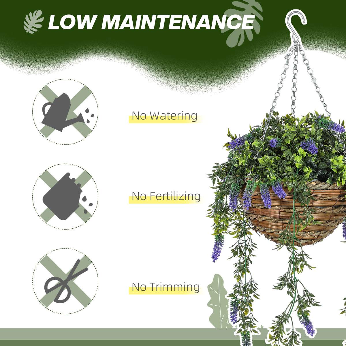 Set of 2 Hanging Artificial Lavender Plants in Baskets - Purple