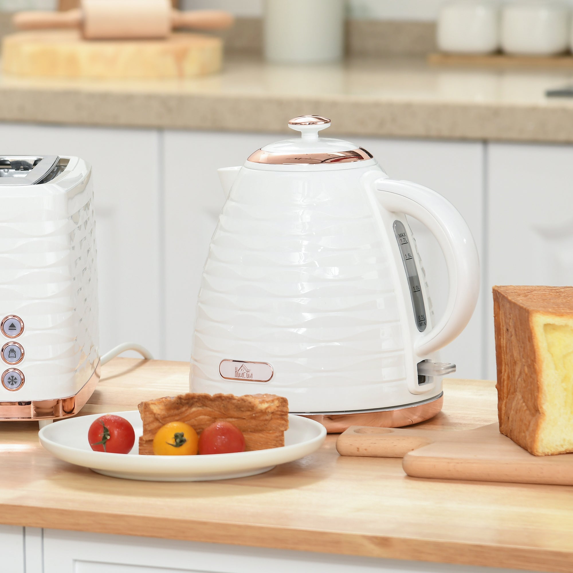 Electric Kettle, 1.7L, Fast Boil, 3kW Water Kettle with Removable Washable Anti-scale Filter, Auto Shut-off, 360° Swivel, BPA Free, Cream White Water Ripple Texture