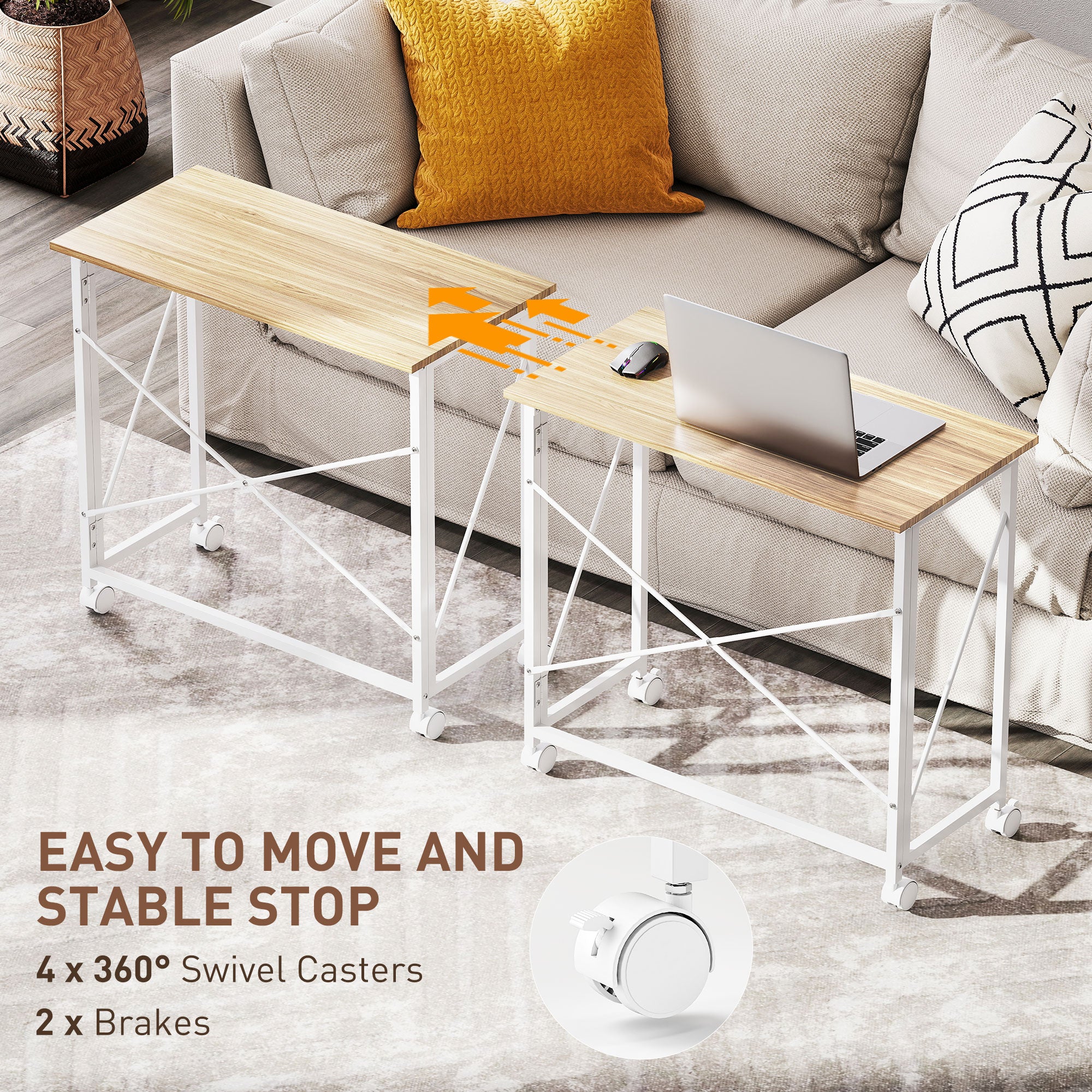 80 cm Folding Desk on Wheels - Natural Tone