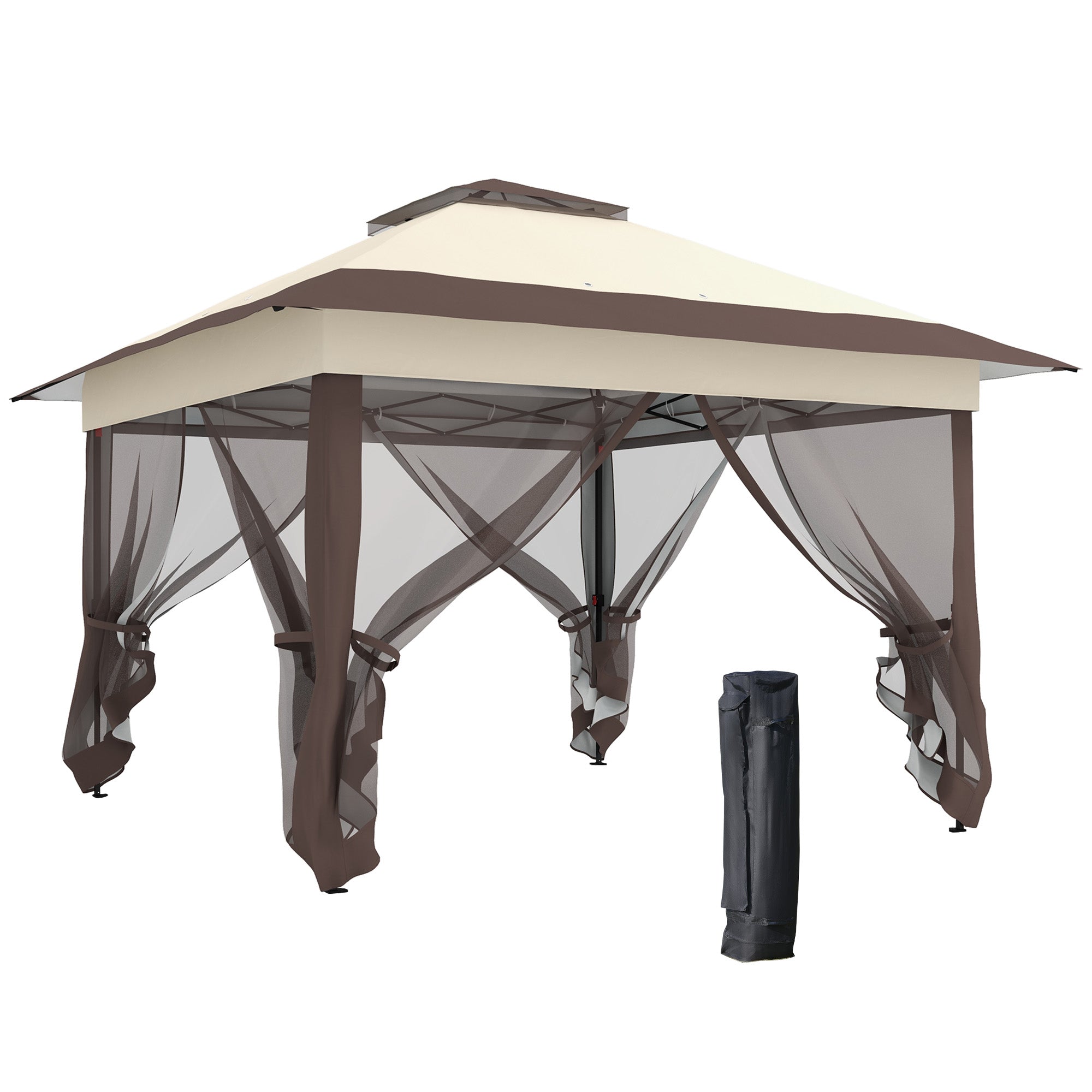 3.6 x 3.6 Metre Pop Up Gazebo with Netting - Adjustable Khaki Sun Shade Shelter