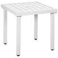 Garden Side Table End Table Patio Coffee Table with Umbrella Hole, Steel Frame for Balcony, White
