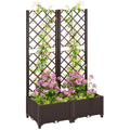 Raised Garden Bed with Trellis and Drainage Holes for Climbing Plants, Vegetables, Flowers - Brown