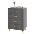 Four Drawer Embossed Line Dresser with Gold Handles - Grey/Gold Tone