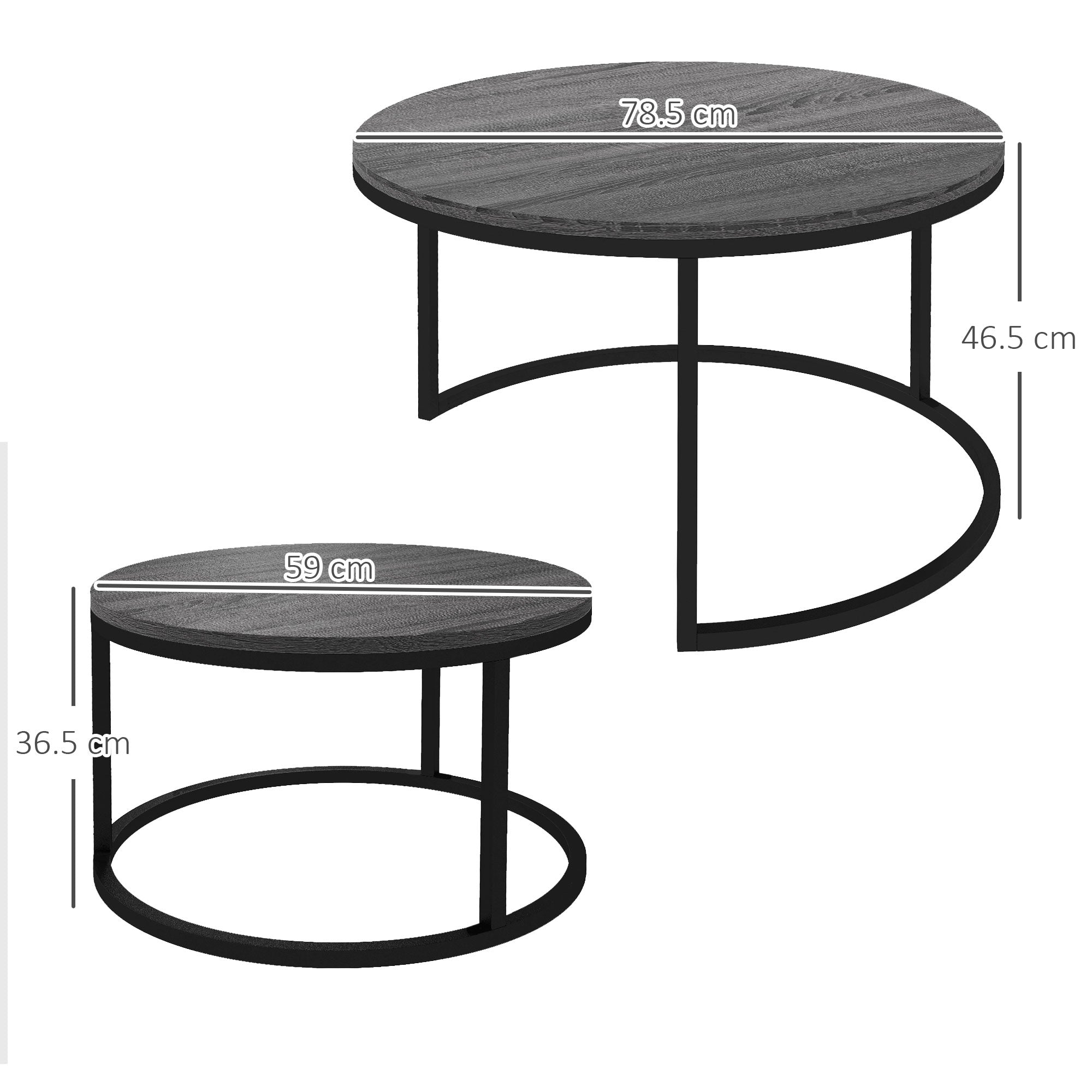 Set of Two Marble-Effect Stacking Tables - Wood Grey