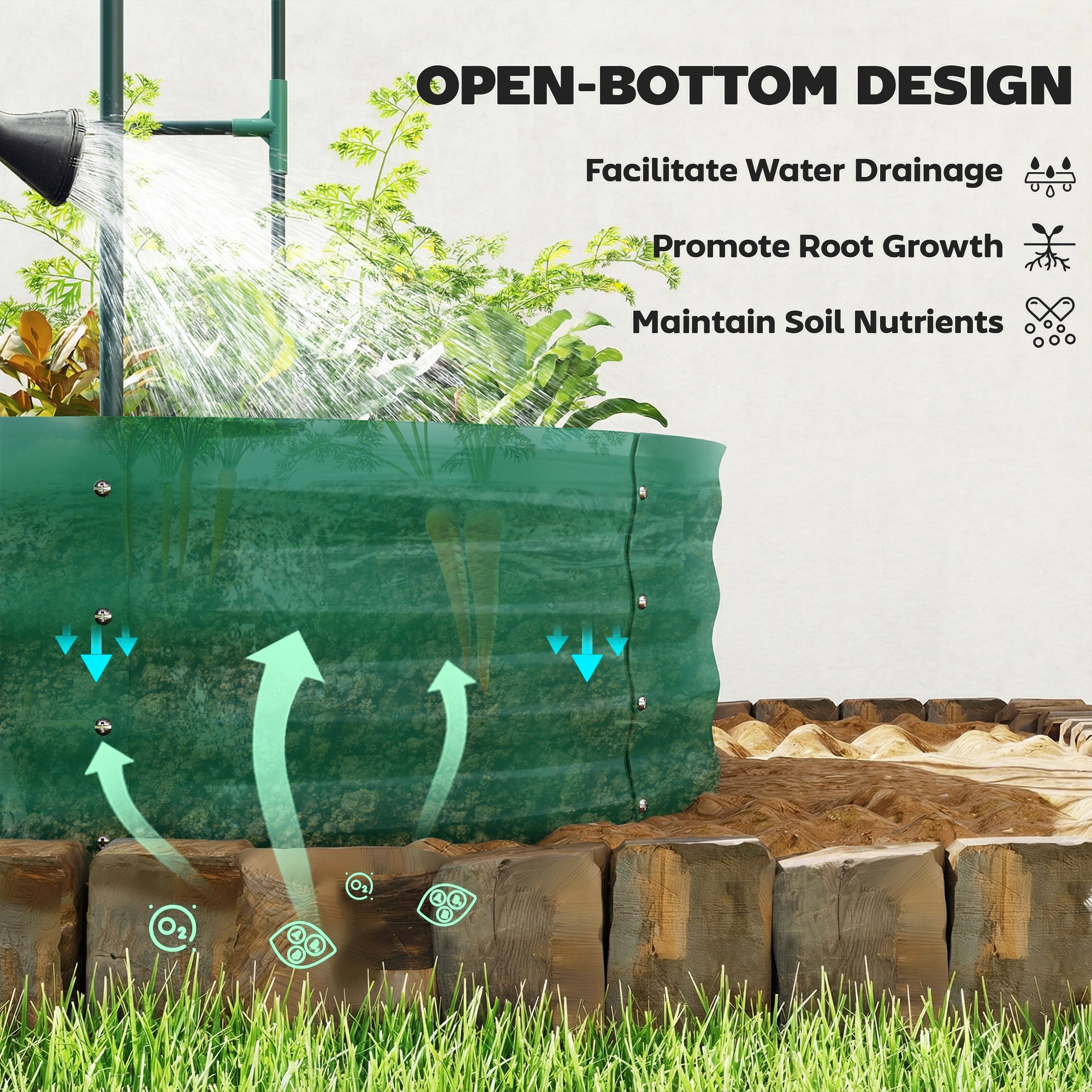 Galvanised Raised Garden Bed with Arched Trellis, 5 x 3 x 6ft Metal Raised Bed for Garden with Open Bottom, Green