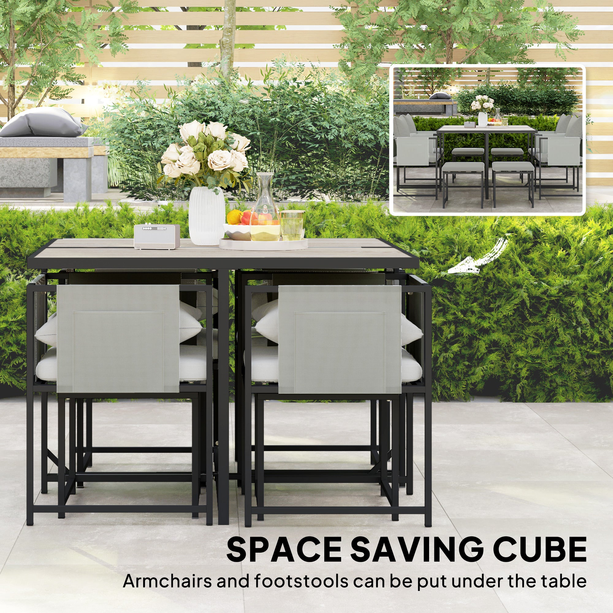 Nine-Piece Steel Frame Garden Dining Set - Dark Grey
