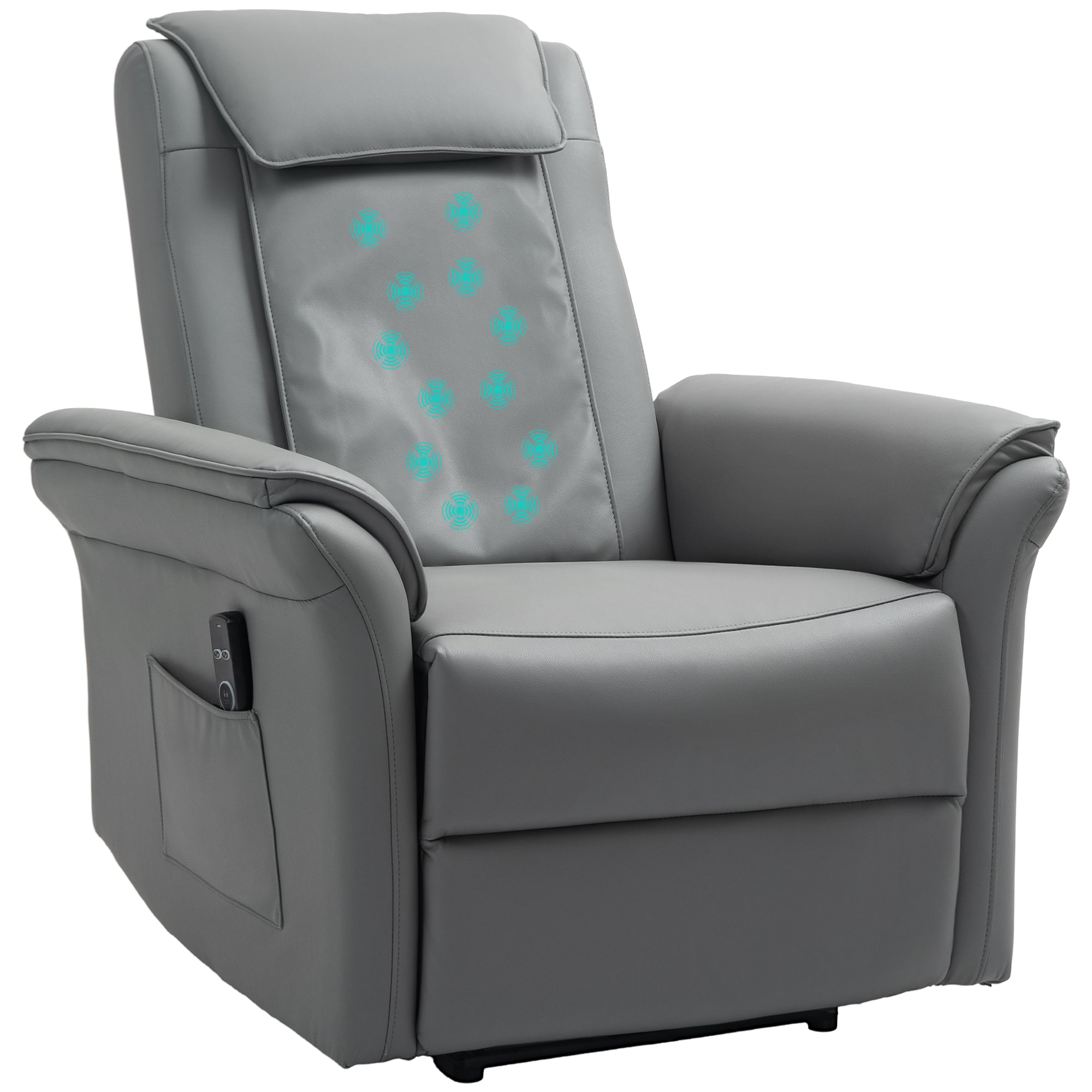 3D Kneading Massage Recliner Chair with Headrest, Breathable Leather Recliner Armchair, Electric Reclining Chair with Footrest, Remote with USB Port, Side Pockets for Home, Grey