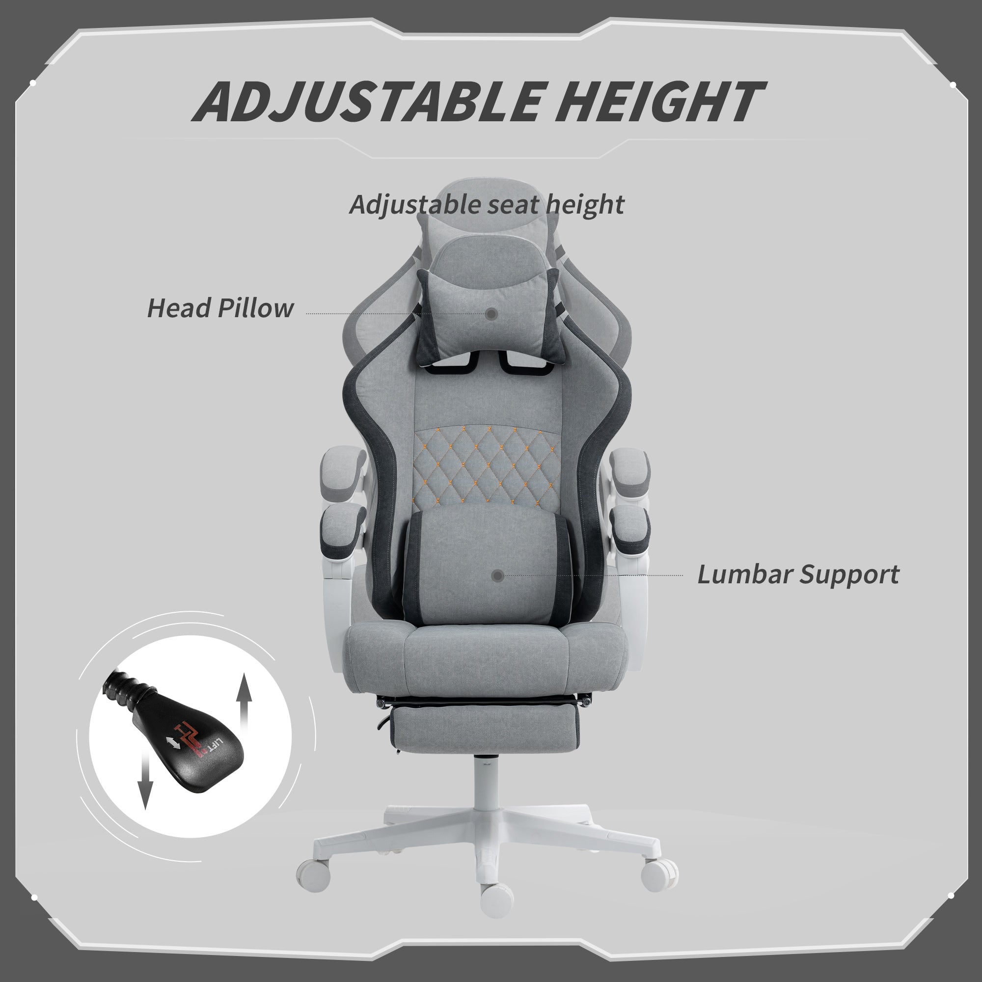 Ergonomic High Back Gaming Chair for Adults, Printed Velvet Computer Recliner Chair with Footrest, Lumbar Support, Adjustable Height and 360° Swivel Seat for Office or Gaming, Grey