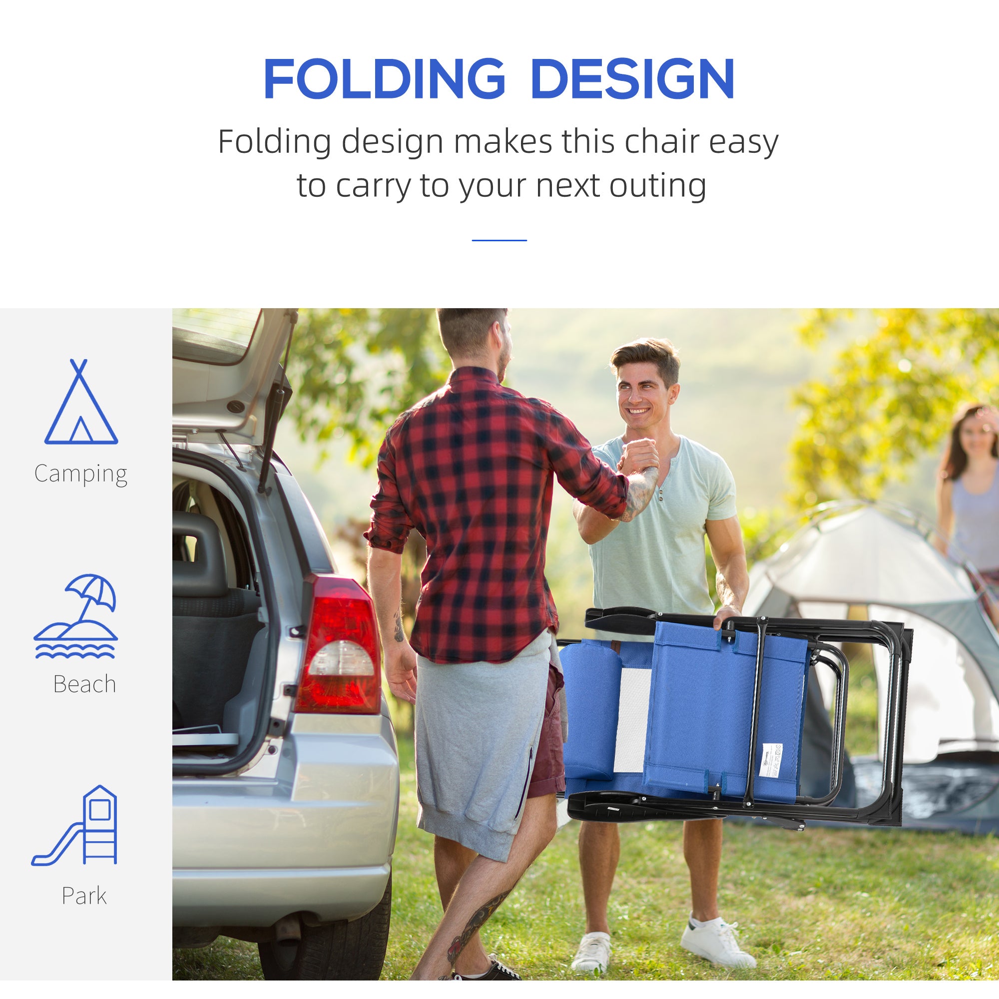 Folding Garden Chairs Set of 2, 5-Position Recliner Camping Chair with High Back, All Weather Texteline Seat, Portable Outdoor Dining Chairs with Headrests for Patio, Picnic, Blue