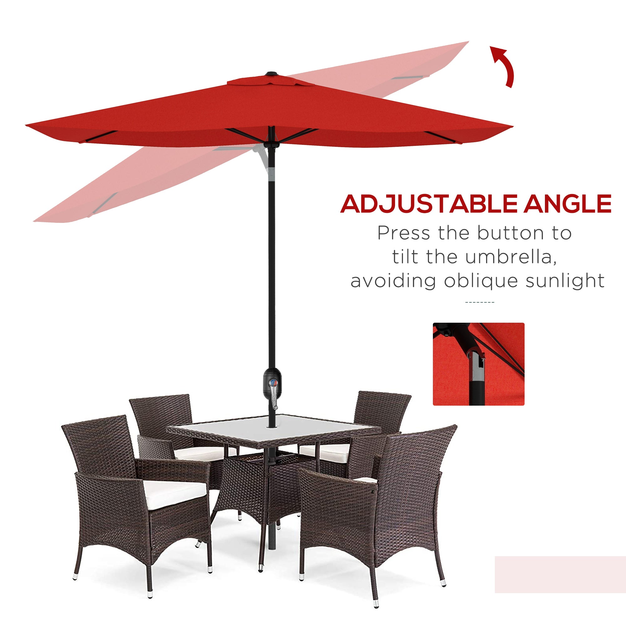 Set of 2 Rectangular Garden Parasol Umbrellas with Tilt - Wine Red