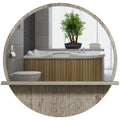 45cm Round Wall Mirror with Shelf - Grey Wood Effect