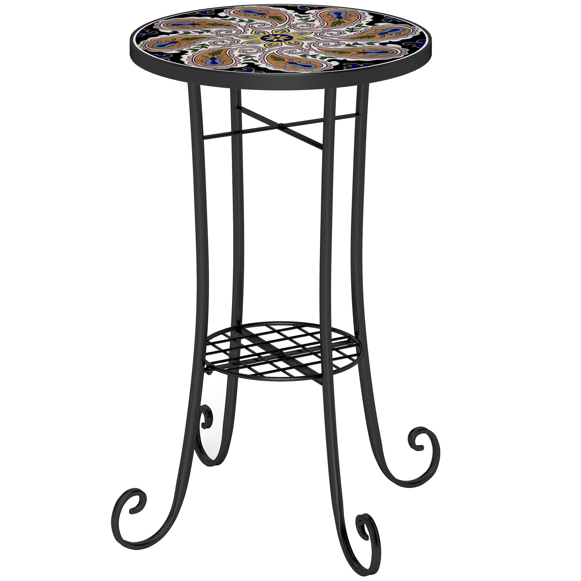 1 Piece Mosaic Garden Side Table with Ceramic Tile Top - Orange