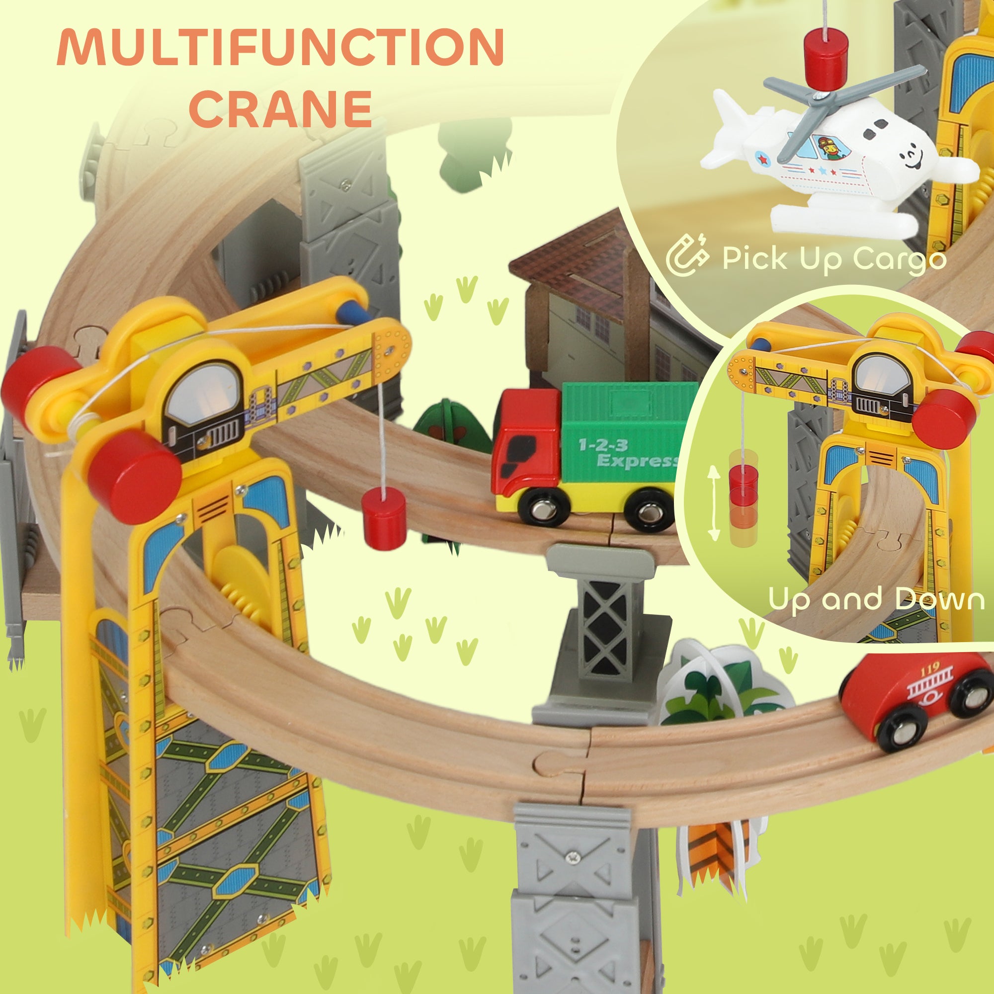 100 Piece Wooden Train Set for Kids 3+ Years with Track, Crane, Battery Operated Train