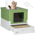 Hooded Front Entry Cat Litter Box with Scoop - Light Green