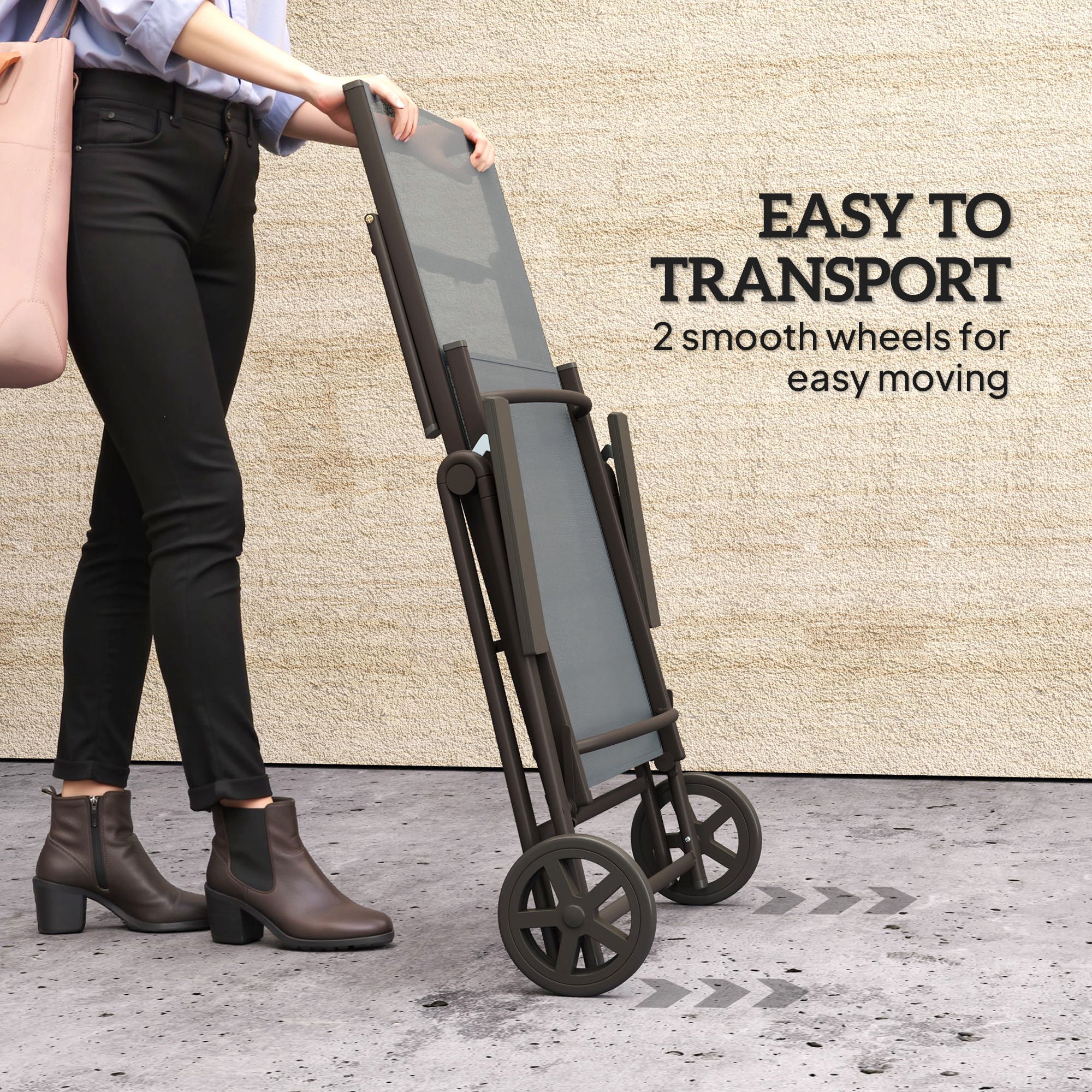 Folding Sun Lounger with Wheels and Adjustable Backrest - Grey