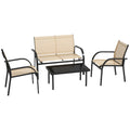 Four-Piece Curved Steel Garden Dining Set with Tempered Glass Table - Beige/Grey