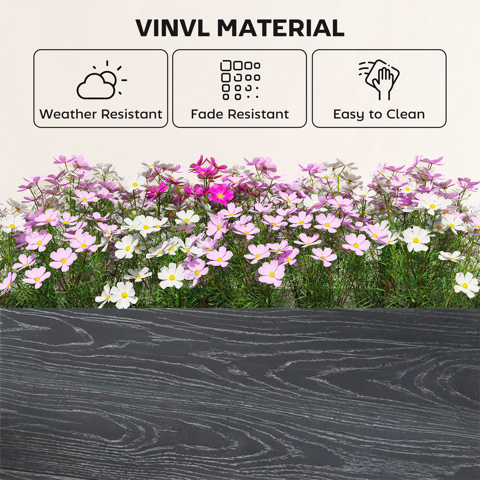 Vinyl Raised Garden Bed Kit, 2 x 2 x 1ft Modular Elevated Garden Box with Slotting Legs and Open Bottom, Dark Grey