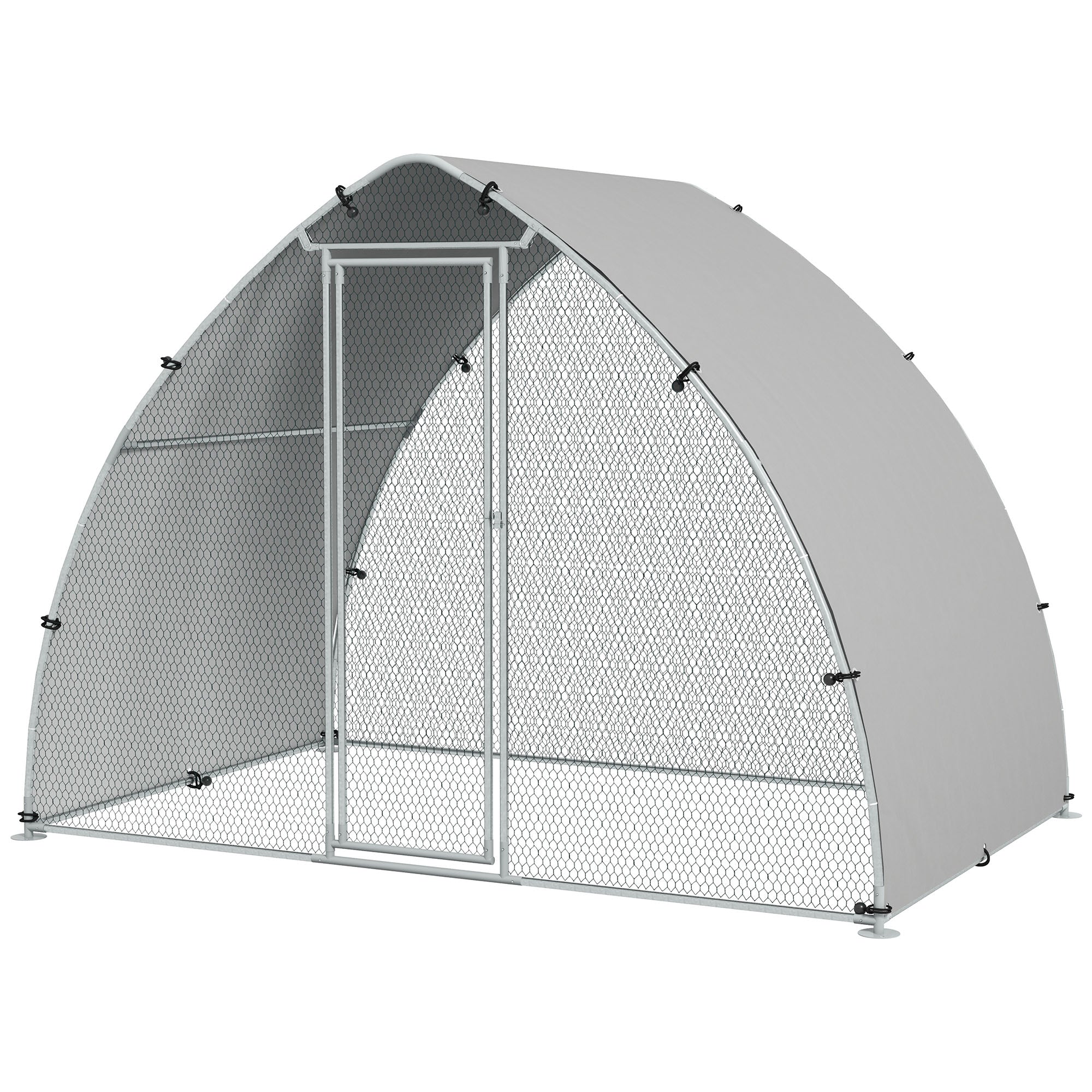 Galvanised Outdoor Chicken Coop with Cover, for 4-6 Chickens, Hens, Ducks, Rabbits, 3 x 1.9 x 2.2m - Silver Tone