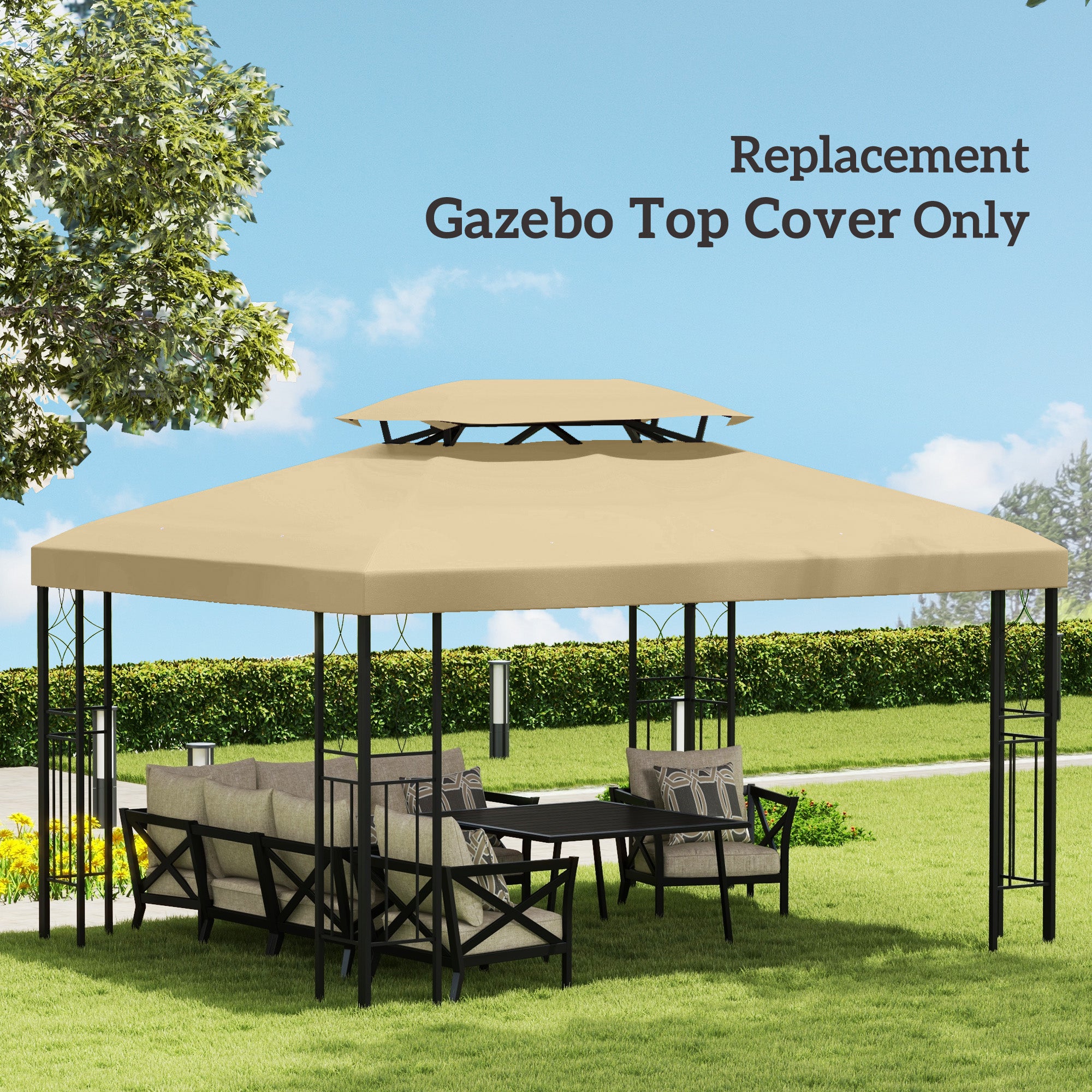 Gazebo Roof Replacement for 3 x 4m Frames with Two-Tier Design - Cream