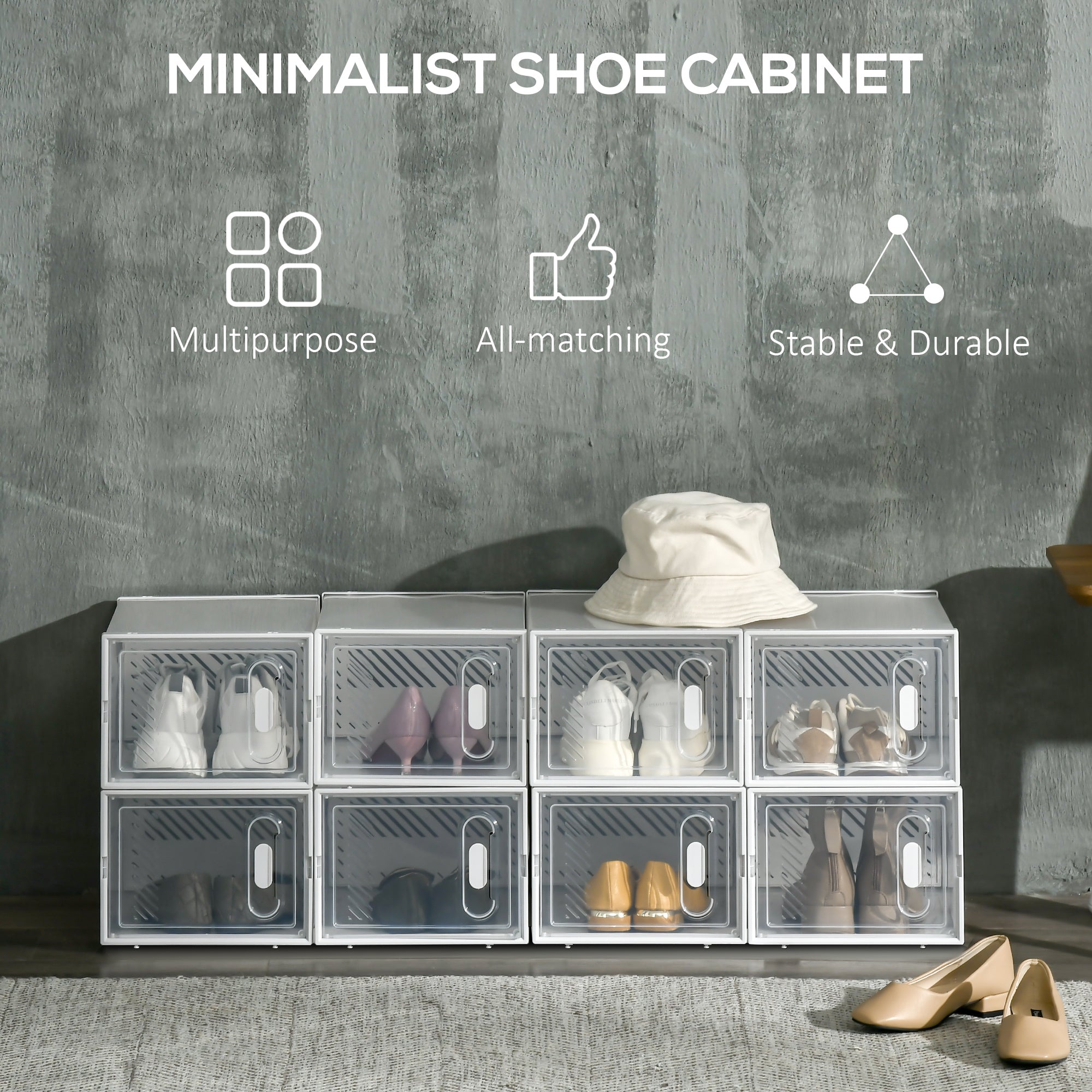 8PCS Clear Stackable Shoe Storage Boxes with Magnetic Door for UK/EU Size up to 8.5/43 - Clear