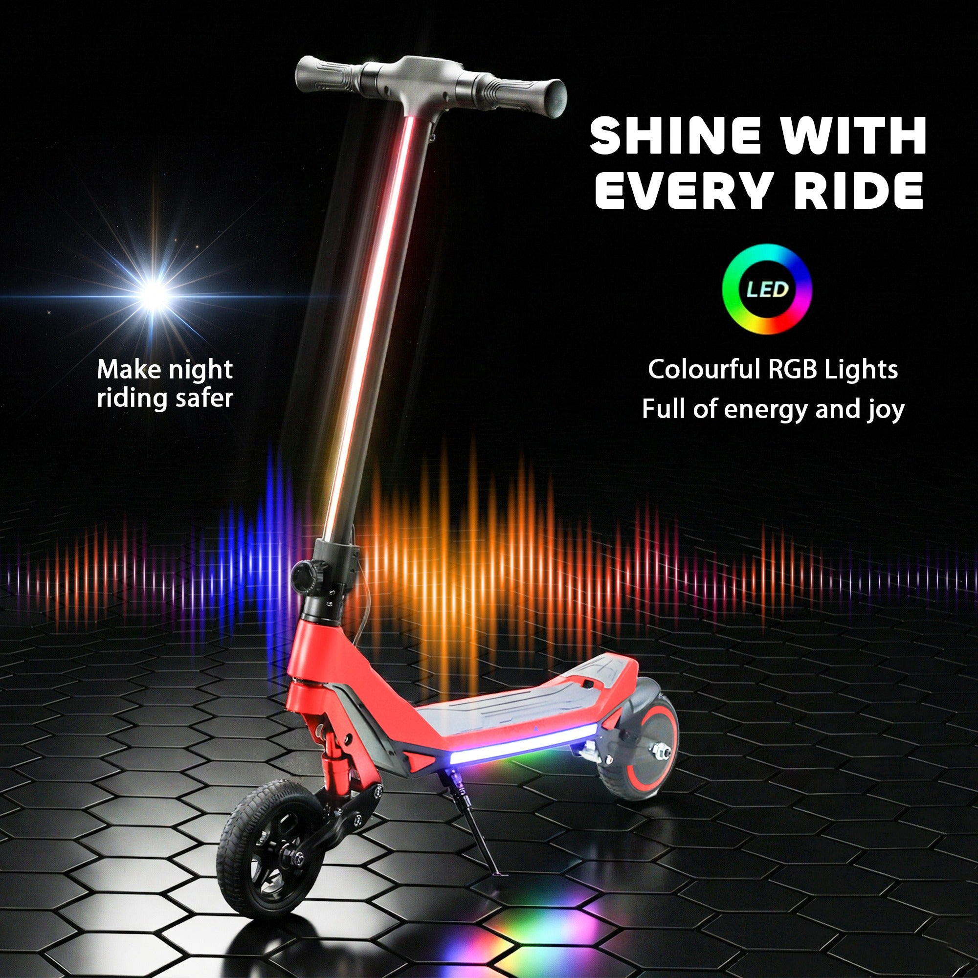 Electric Scooter for Kids, Foldable E Scooter for Age Age 6+ with LED Display, RGB lights, Up to 16km/h, Red