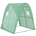 Polytunnel Greenhouse with Sandbags, Walk-In Tunnel Green House with 2 Doors and Screen Windows, 1.8 x 1.8 x 2m, Green