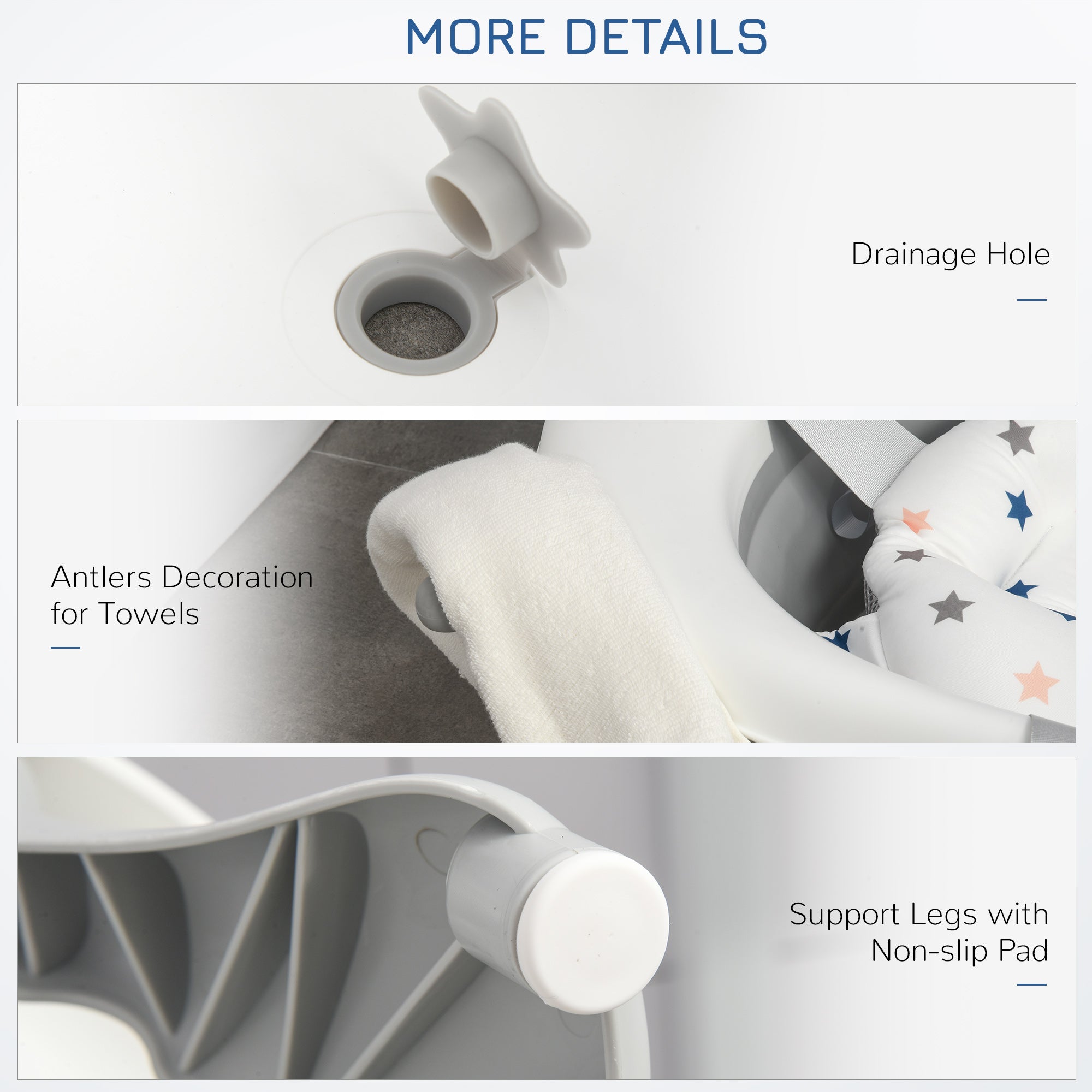 Foldable Baby Bathtub Set, Collapsible Bath Tub with Thermostatic Water Plug, Non-Slip Support, Cushion Pad, Drain Plugs, for Newborn to 3 Years - Offwhite