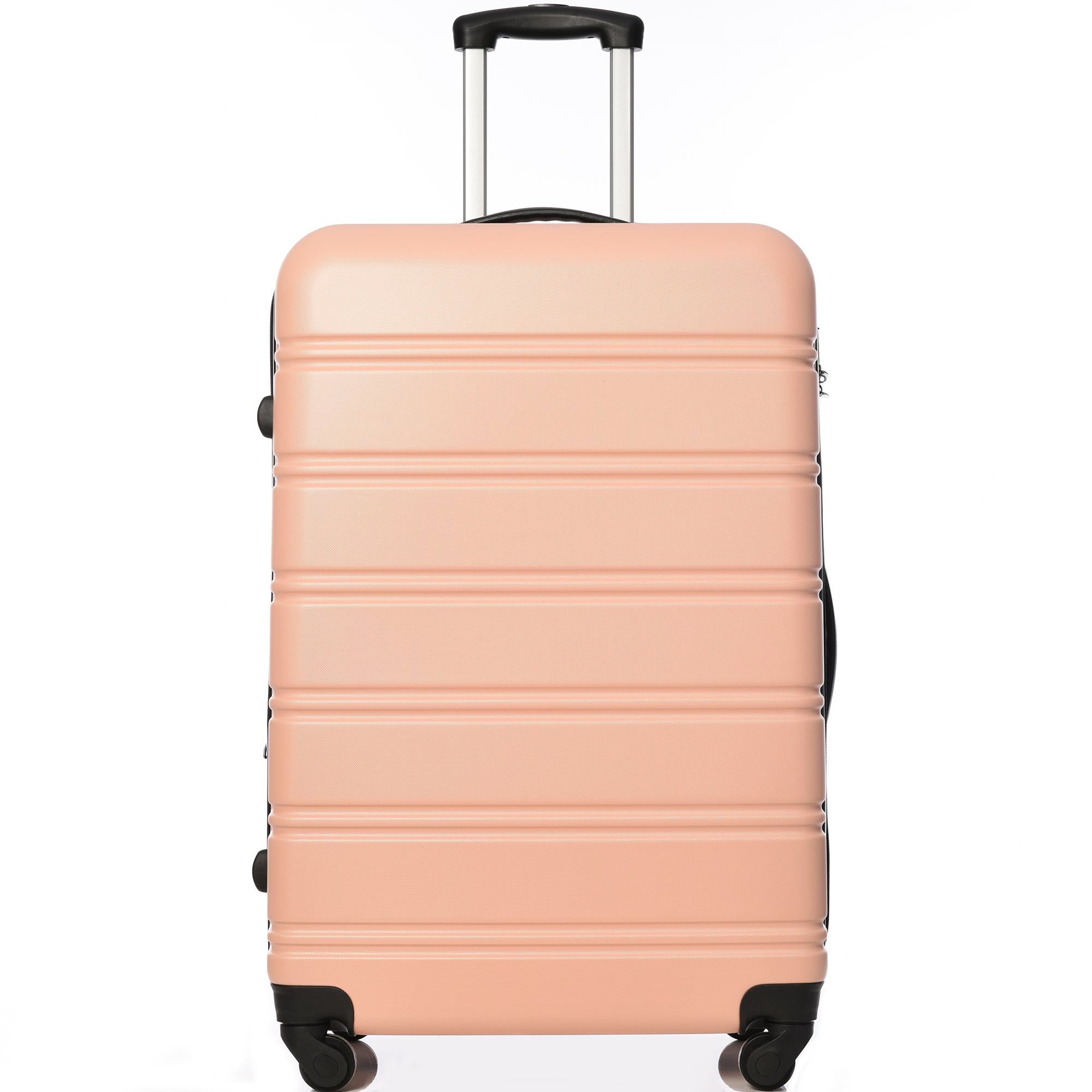 28" 4-Wheel ABS Hard Shell Travel Trolley Suitcase with Adjustable Handle, Luggage with Secure Lock, 52L × 32W × 78H cm, Pink