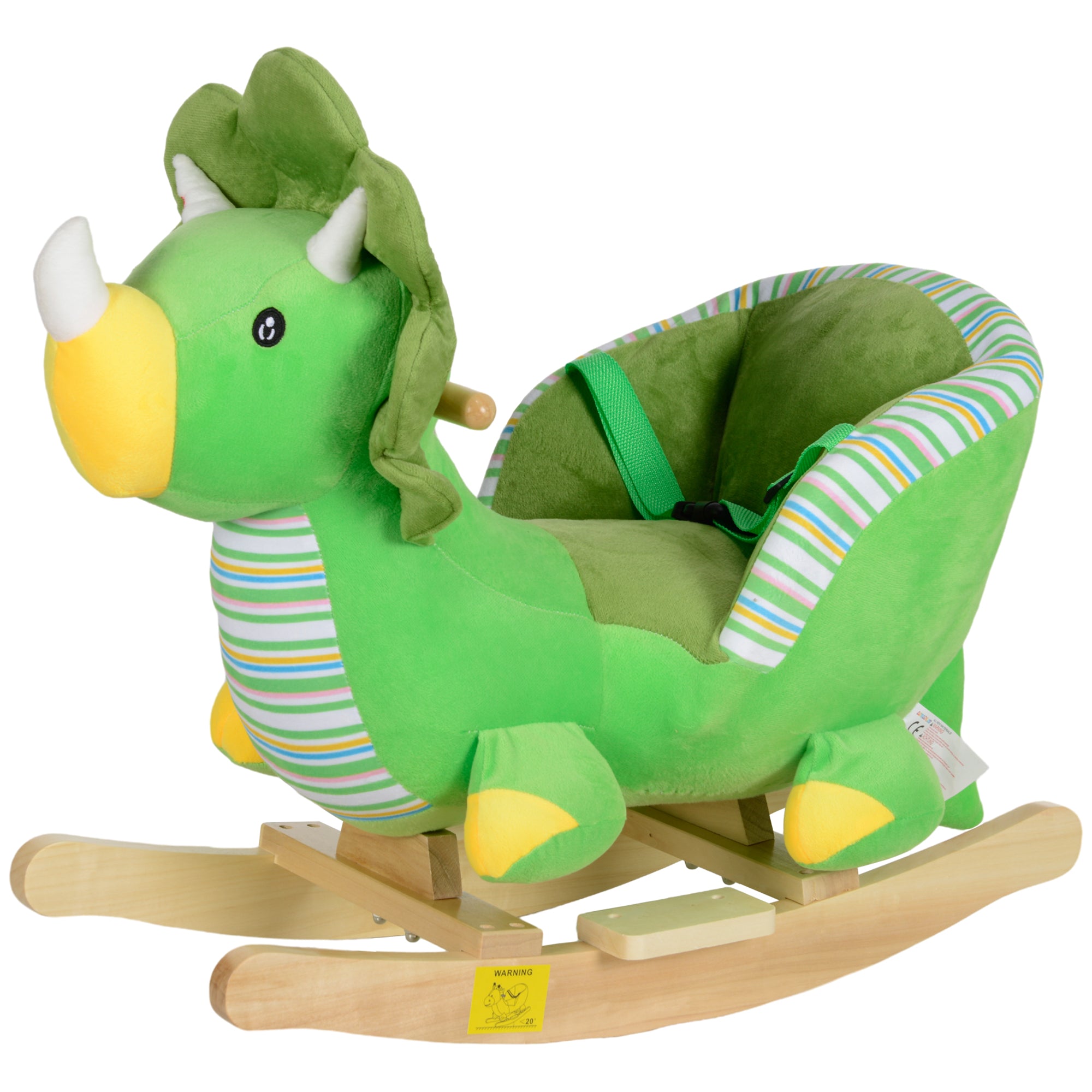 Baby Rocking Dinosaur with Animal Sounds, Safety Belt, Wooden Base, for Toddlers 18-36 Months, Green